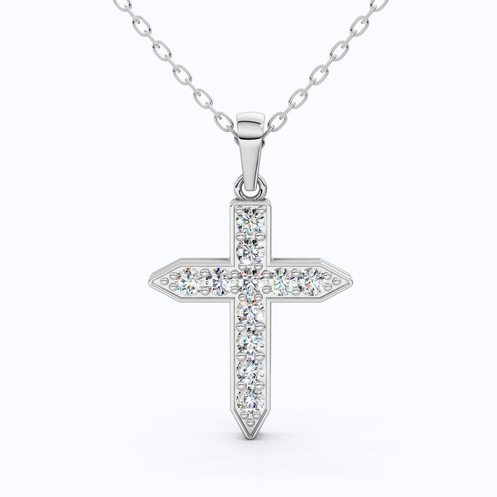 Pointed Edge Cross Pendant in 14k Solid Gold, 0.73 TCW Round Cut Lab Diamonds, Christian Jewelry, Gift for Women