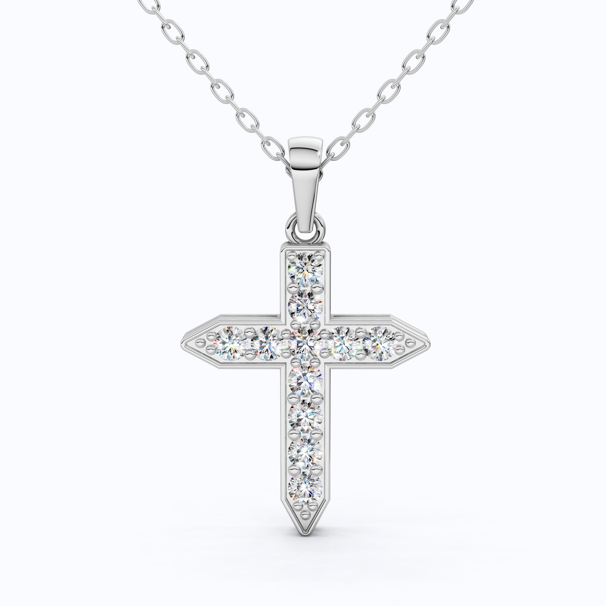 Pointed Edge Cross Pendant in 14k Solid Gold, 0.73 TCW Round Cut Lab Diamonds, Christian Jewelry, Gift for Women