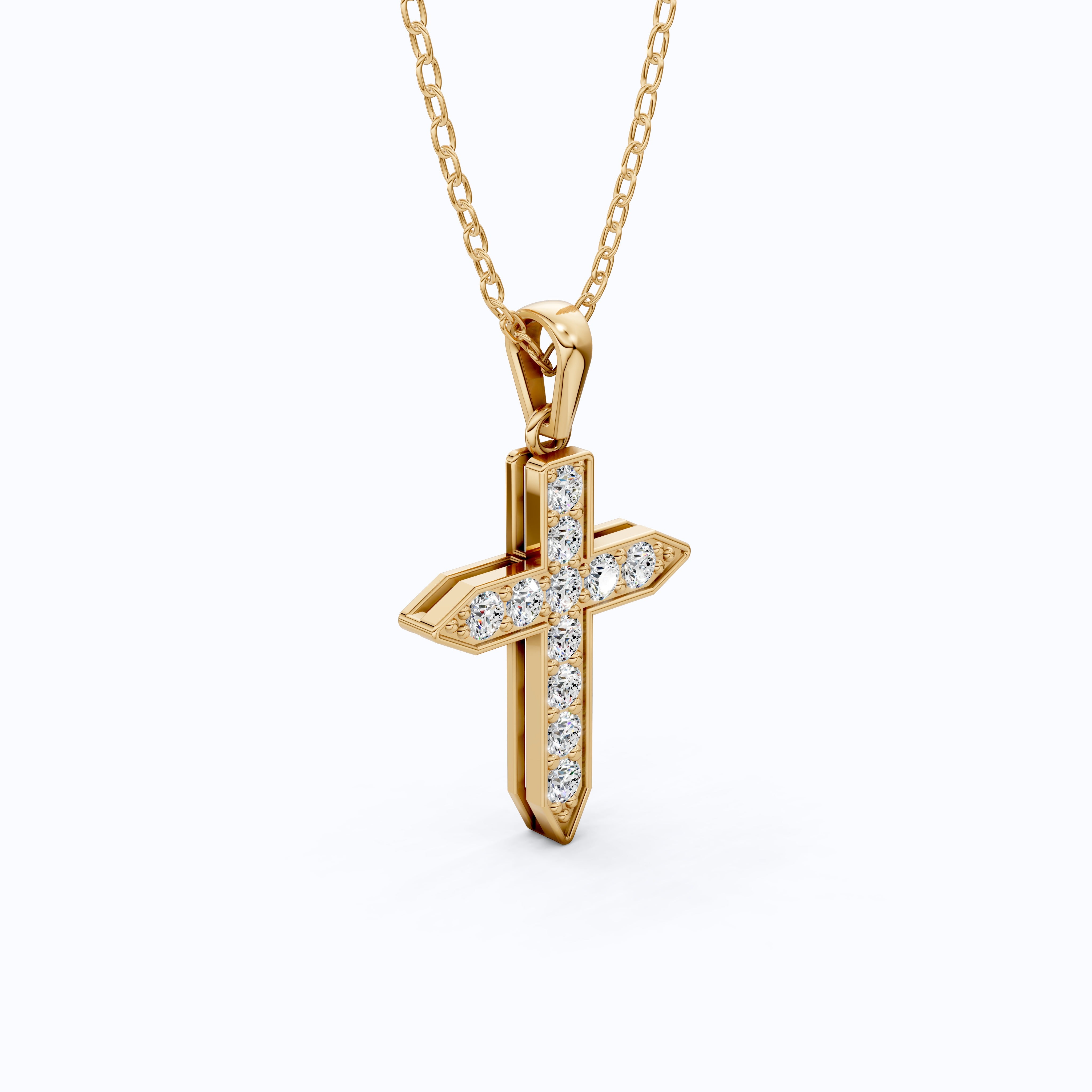 Pointed Edge Cross Pendant in 14k Solid Gold, 0.73 TCW Round Cut Lab Diamonds, Christian Jewelry, Gift for Women