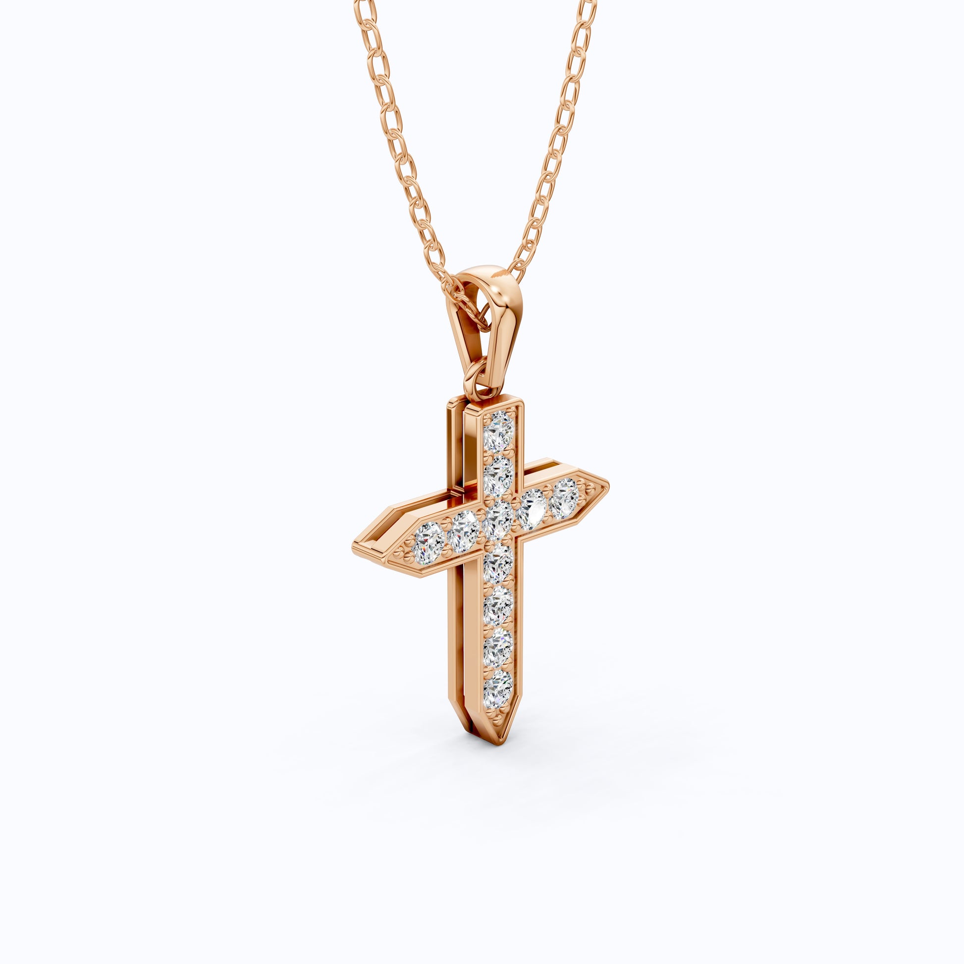 Pointed Edge Cross Pendant in 14k Solid Gold, 0.73 TCW Round Cut Lab Diamonds, Christian Jewelry, Gift for Women