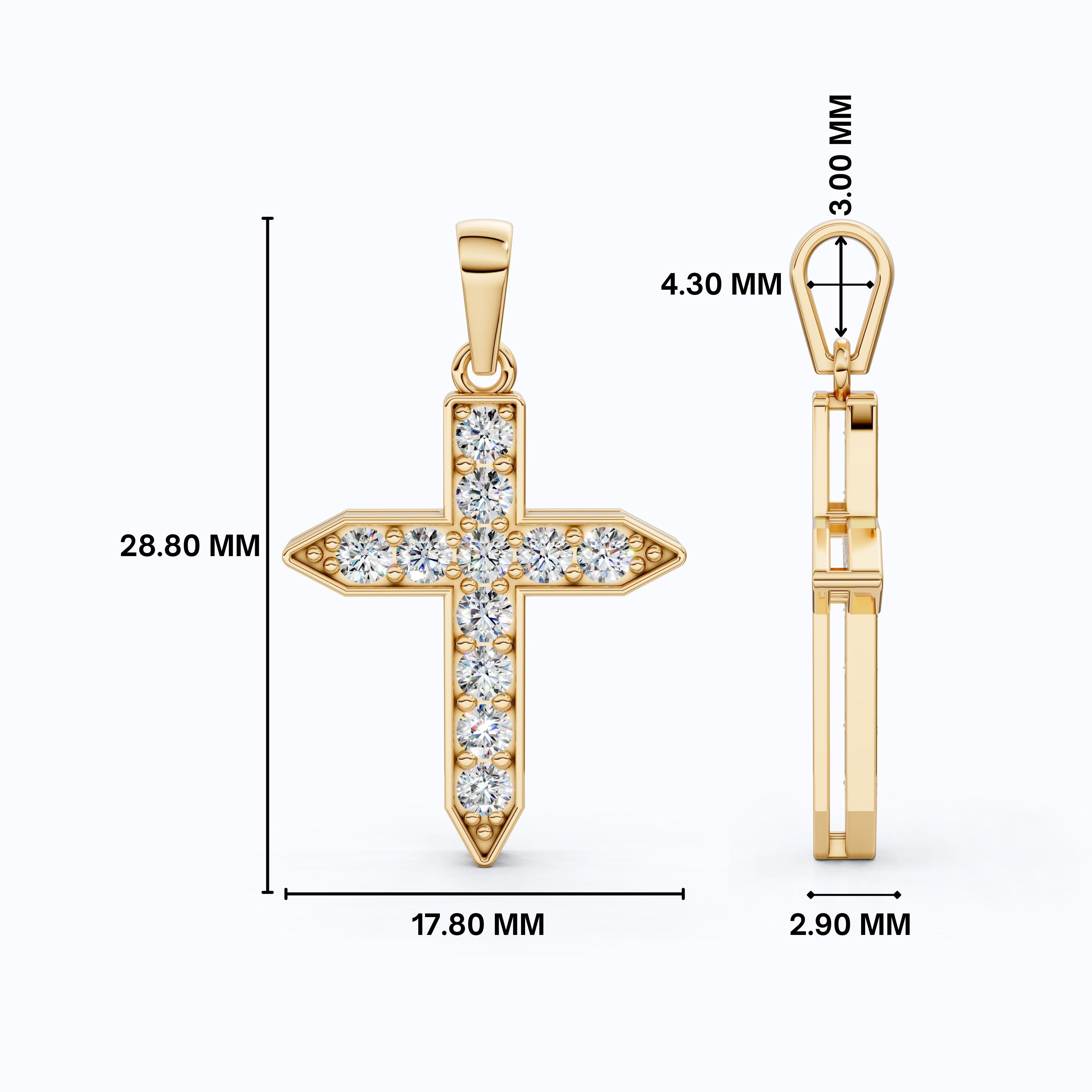 Pointed Edge Cross Pendant in 14k Solid Gold, 0.73 TCW Round Cut Lab Diamonds, Christian Jewelry, Gift for Women