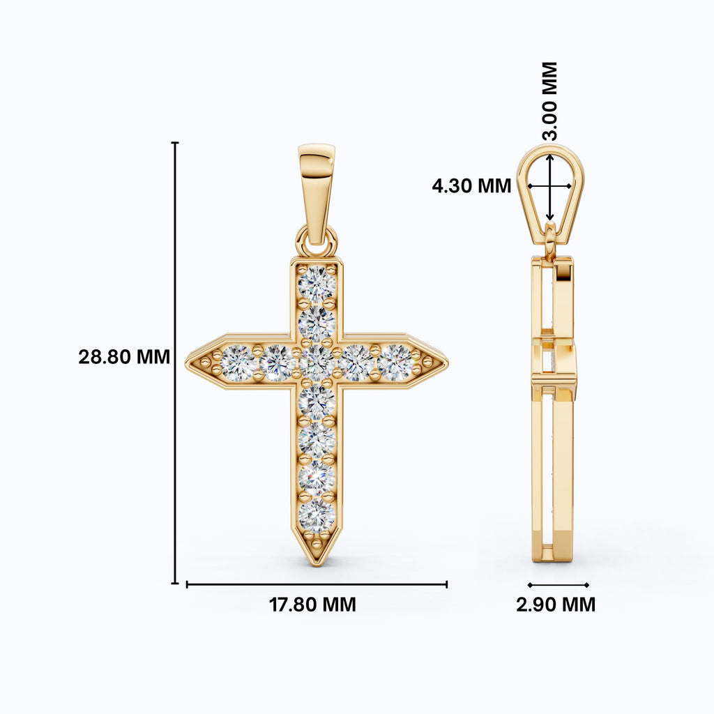 Pointed Edge Cross Pendant in 14k Solid Gold, 0.73 TCW Round Cut Lab Diamonds, Christian Jewelry, Gift for Women