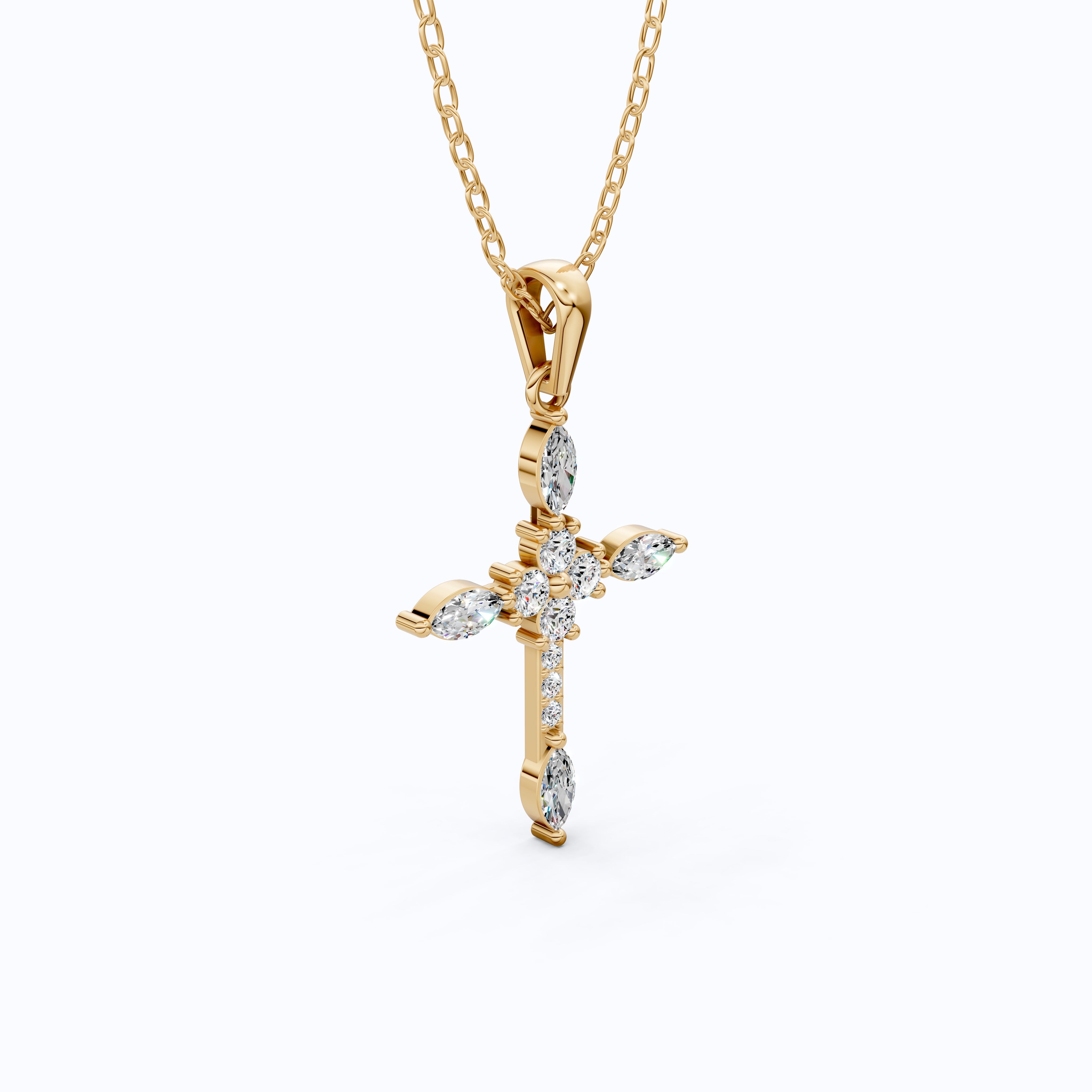 Floral Marquise Cluster Cross Pendant in 14k Solid Gold, 0.71 TCW Marquise/Round Cut Lab Diamonds ,Faith Pendant, Bridal Jewelry, Gift for Women