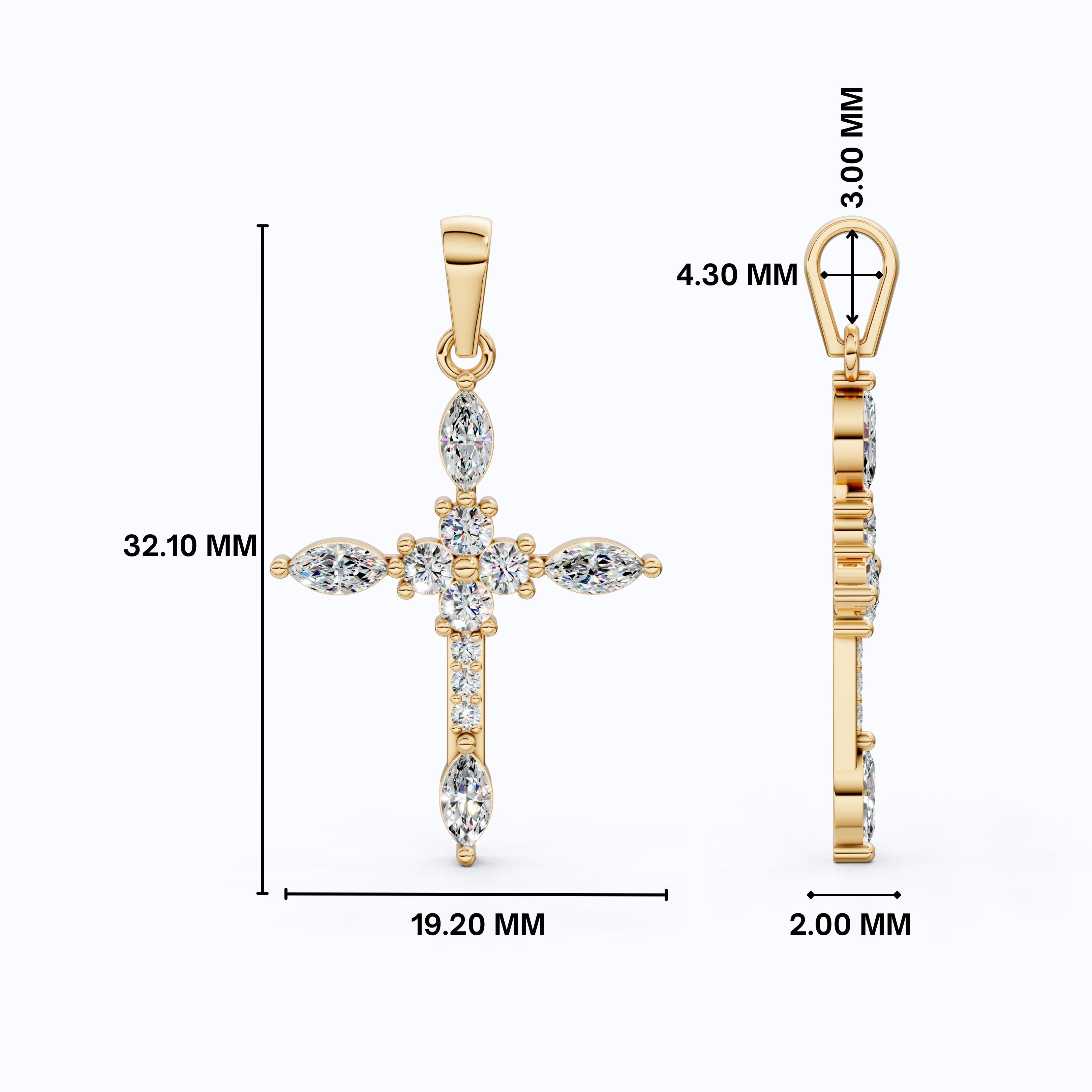 Floral Marquise Cluster Cross Pendant in 14k Solid Gold, 0.71 TCW Marquise/Round Cut Lab Diamonds ,Faith Pendant, Bridal Jewelry, Gift for Women