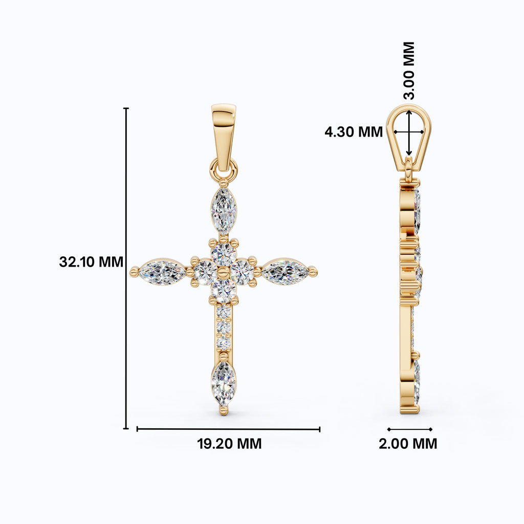 Floral Marquise Cluster Cross Pendant in 14k Solid Gold, 0.71 TCW Marquise/Round Cut Lab Diamonds ,Faith Pendant, Bridal Jewelry, Gift for Women