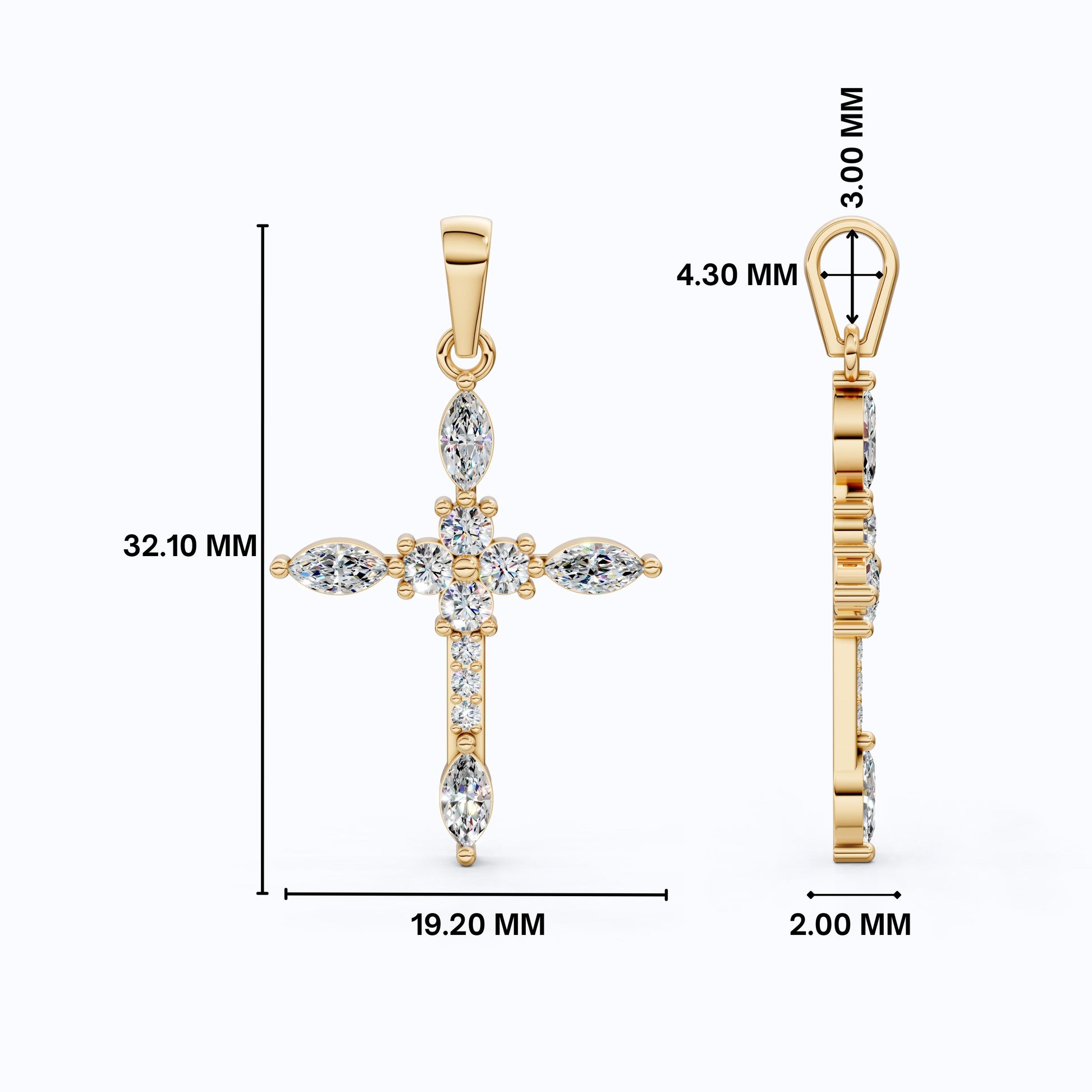 Floral Marquise Cluster Cross Pendant in 14k Solid Gold, 0.71 TCW Marquise/Round Cut Lab Diamonds ,Faith Pendant, Bridal Jewelry, Gift for Women