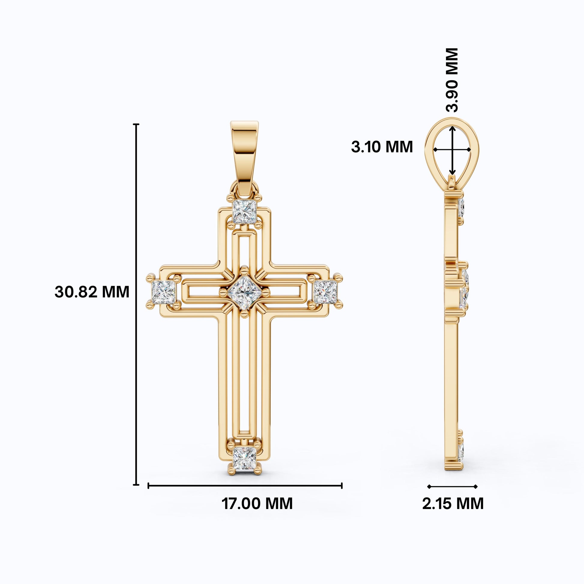 Elegant Layered Cross Pendant in 14K Solid Gold, 0.32 TCW Princess Cut Lab Grown Diamonds, Gift for Mom, Baptism, Bridal Jewelry