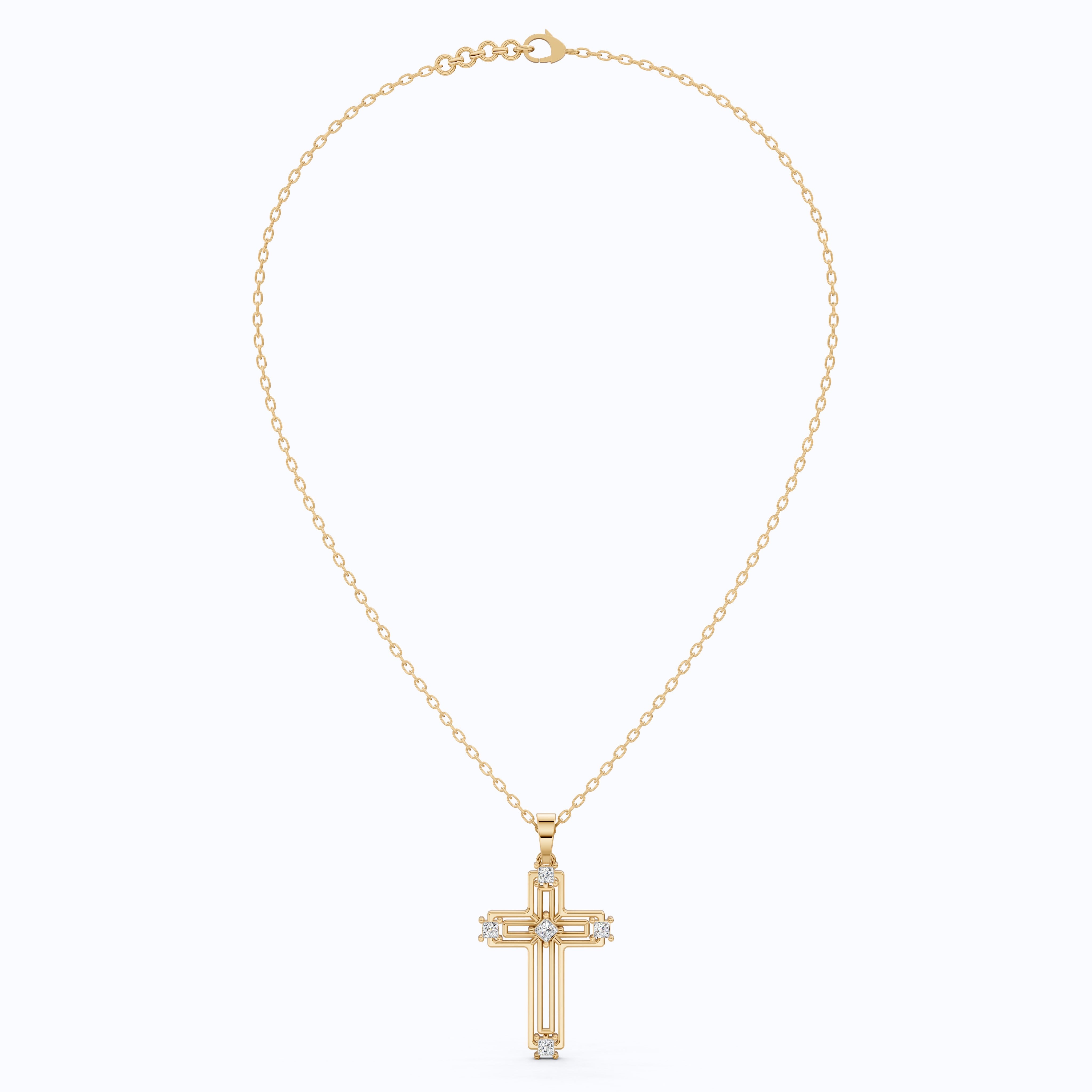 Elegant Layered Cross Pendant in 14K Solid Gold, 0.32 TCW Princess Cut Lab Grown Diamonds, Gift for Mom, Baptism, Bridal Jewelry