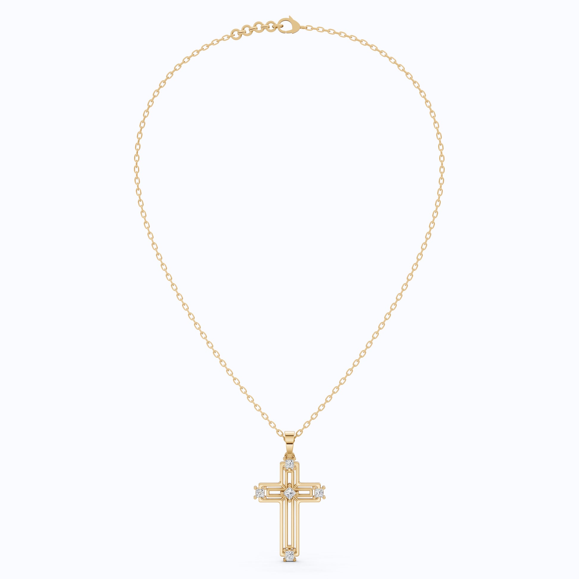 Elegant Layered Cross Pendant in 14K Solid Gold, 0.32 TCW Princess Cut Lab Grown Diamonds, Gift for Mom, Baptism, Bridal Jewelry