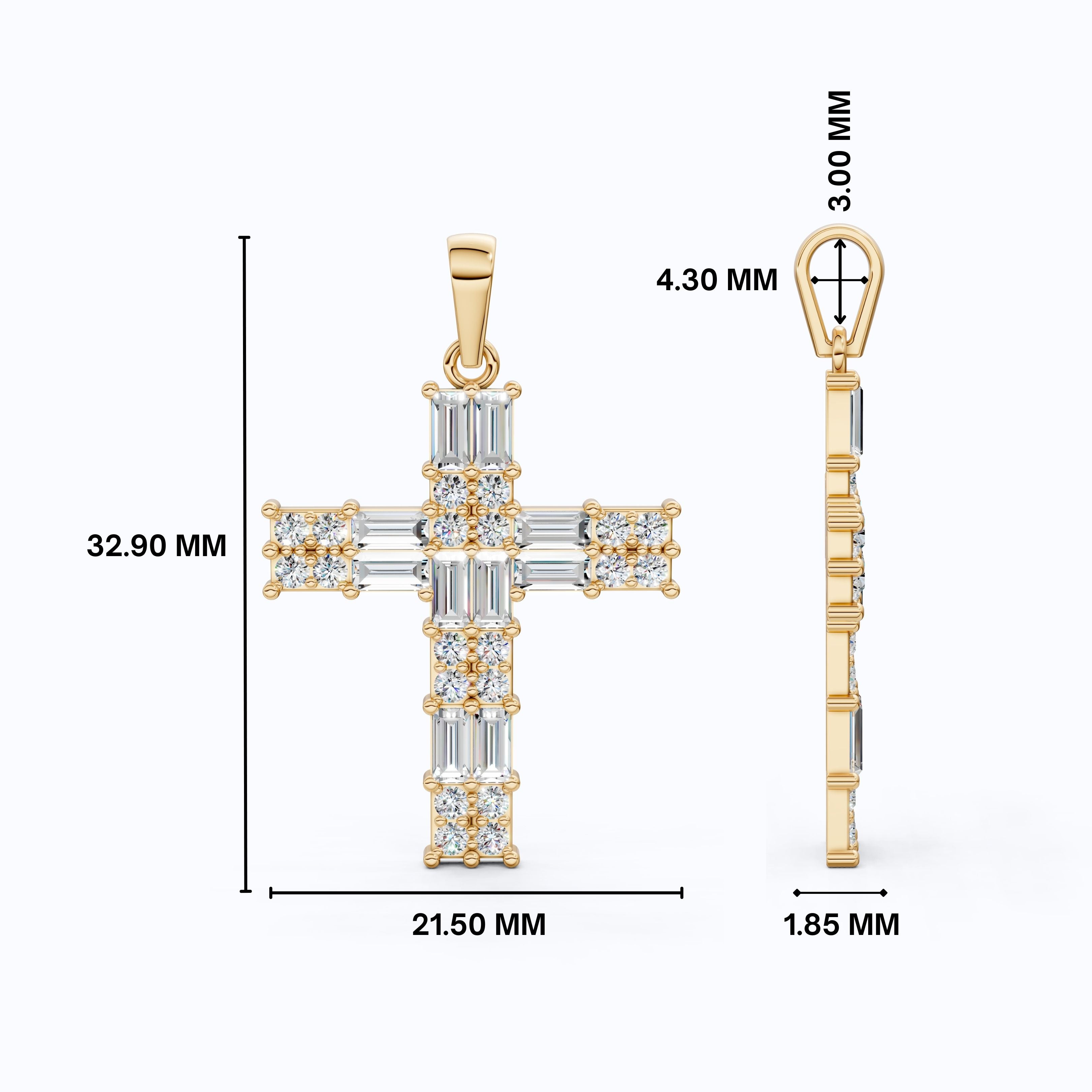 Baguette Cluster Cross Wedding Pendant in 14k Solid Gold, 1.90 TCW Baguette/Round Cut Lab Grown Diamonds, Faith Jewelry, Gift for Her