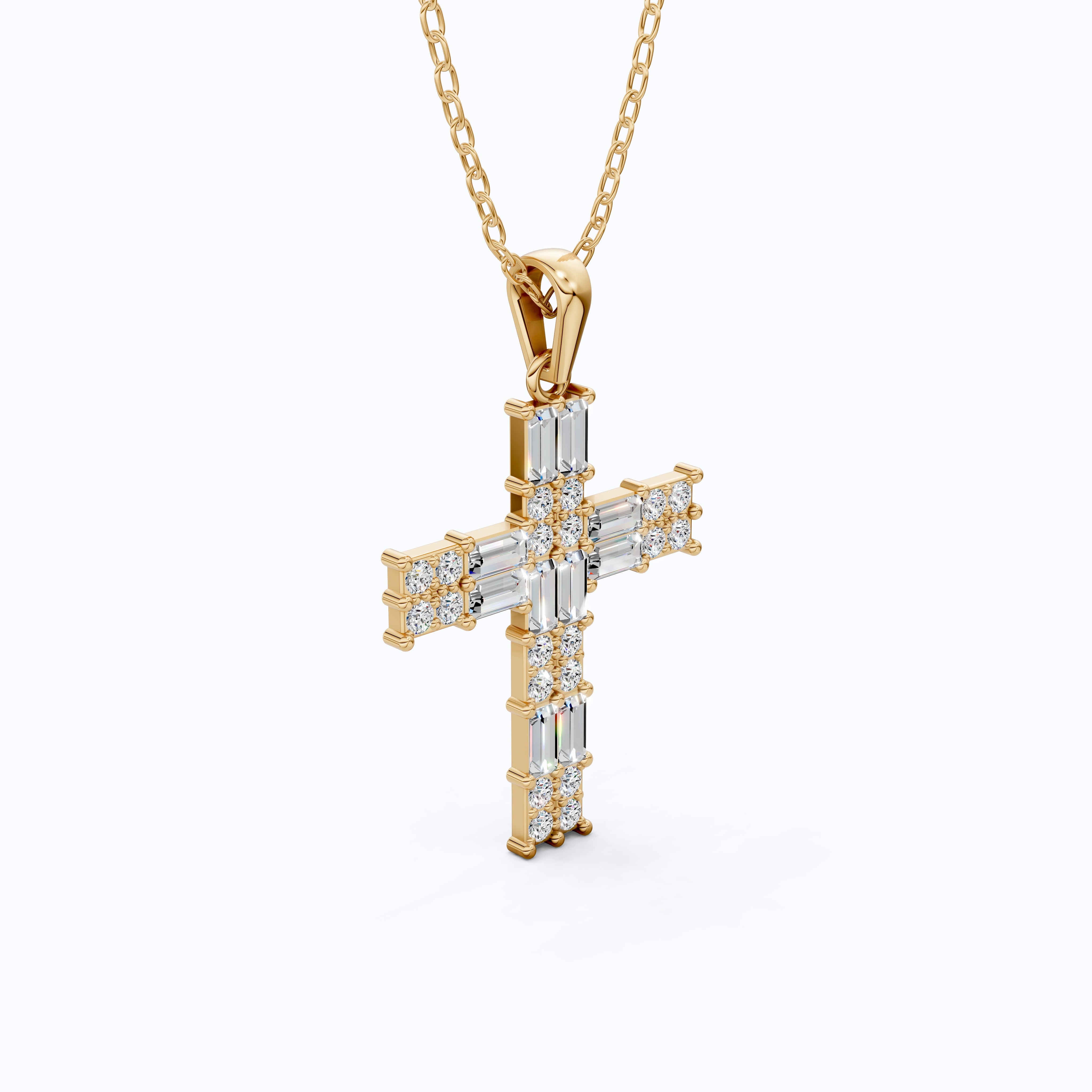 Baguette Cluster Cross Wedding Pendant in 14k Solid Gold, 1.90 TCW Baguette/Round Cut Lab Grown Diamonds, Faith Jewelry, Gift for Her