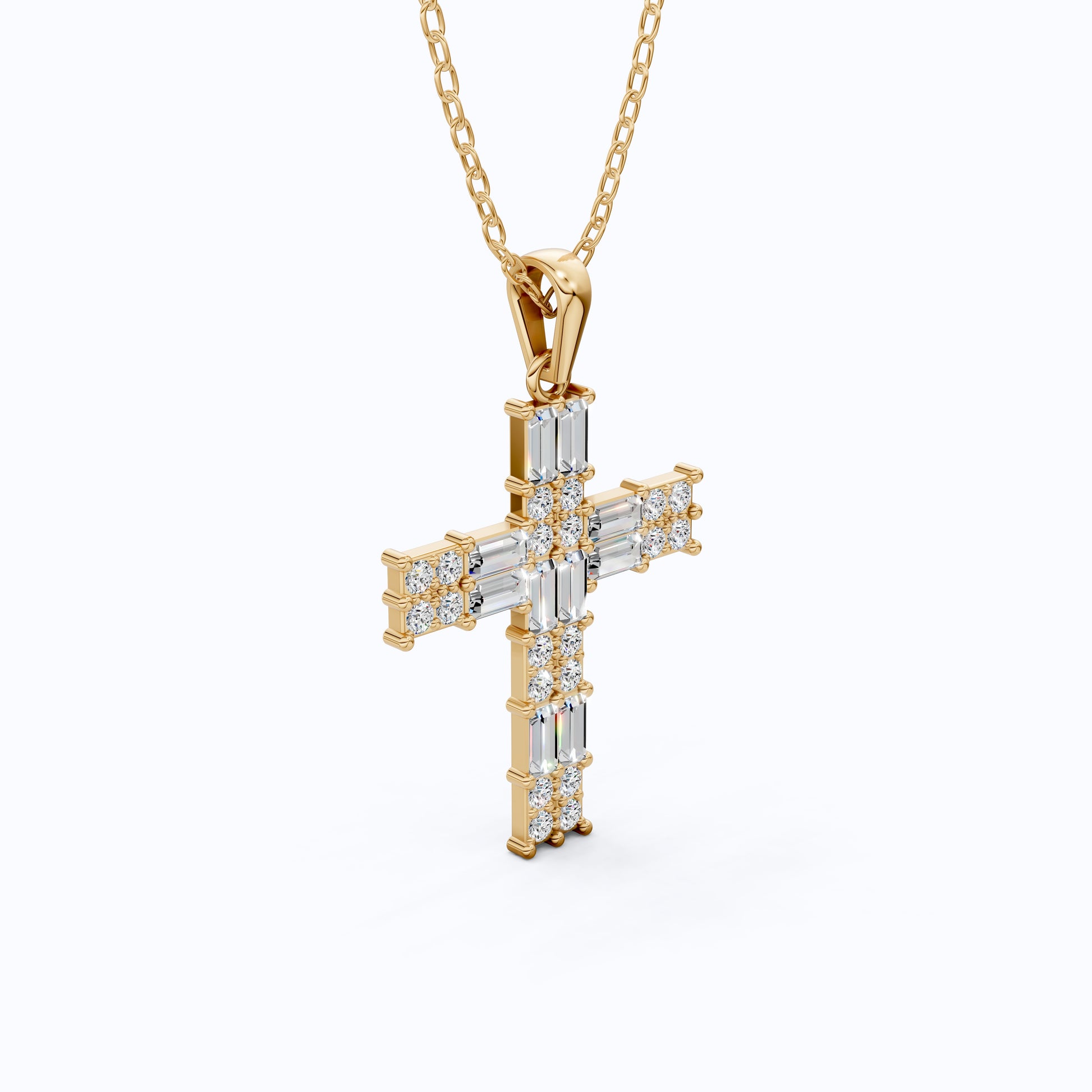 Baguette Cluster Cross Wedding Pendant in 14k Solid Gold, 1.90 TCW Baguette/Round Cut Lab Grown Diamonds, Faith Jewelry, Gift for Her