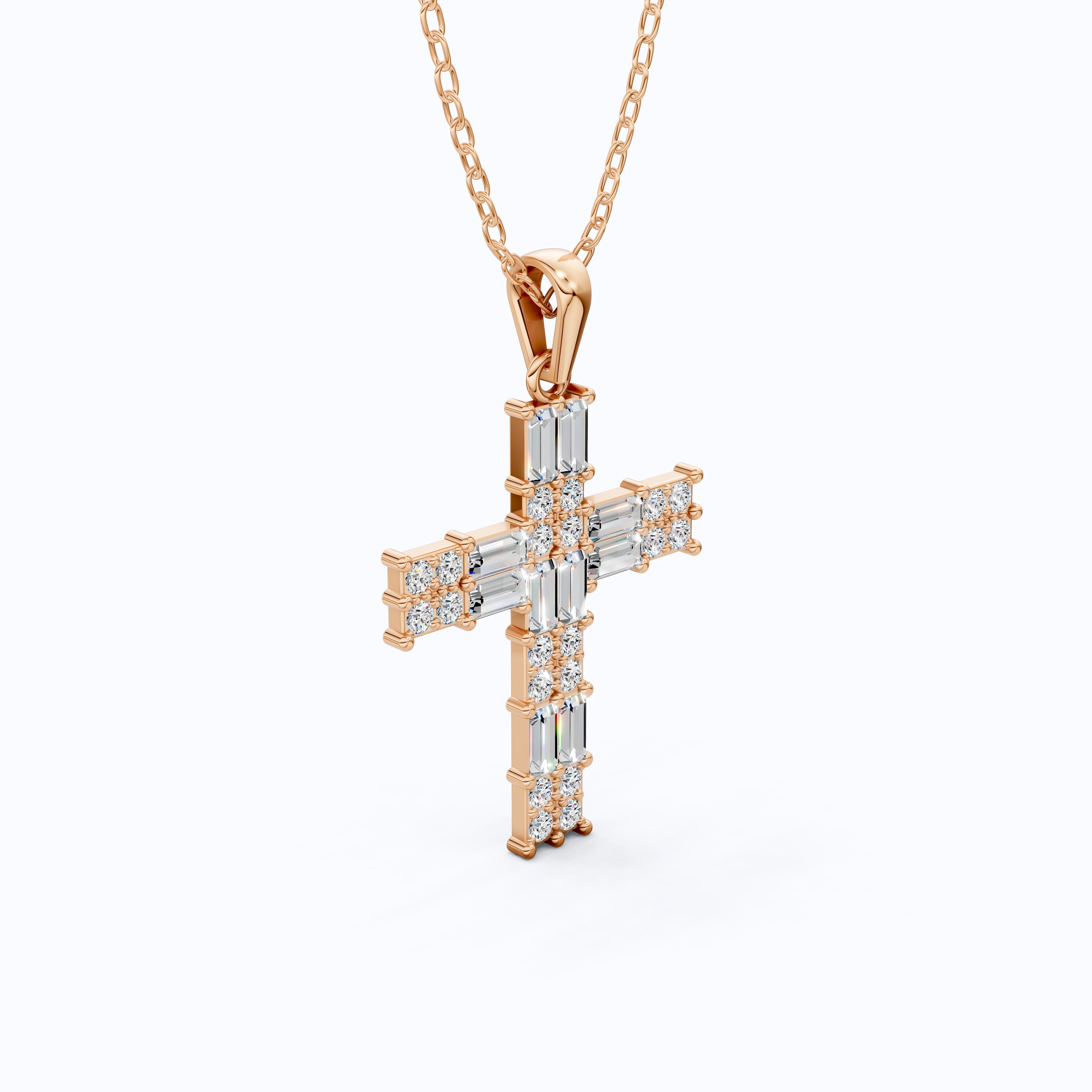 Baguette Cluster Cross Wedding Pendant in 14k Solid Gold, 1.90 TCW Baguette/Round Cut Lab Grown Diamonds, Faith Jewelry, Gift for Her