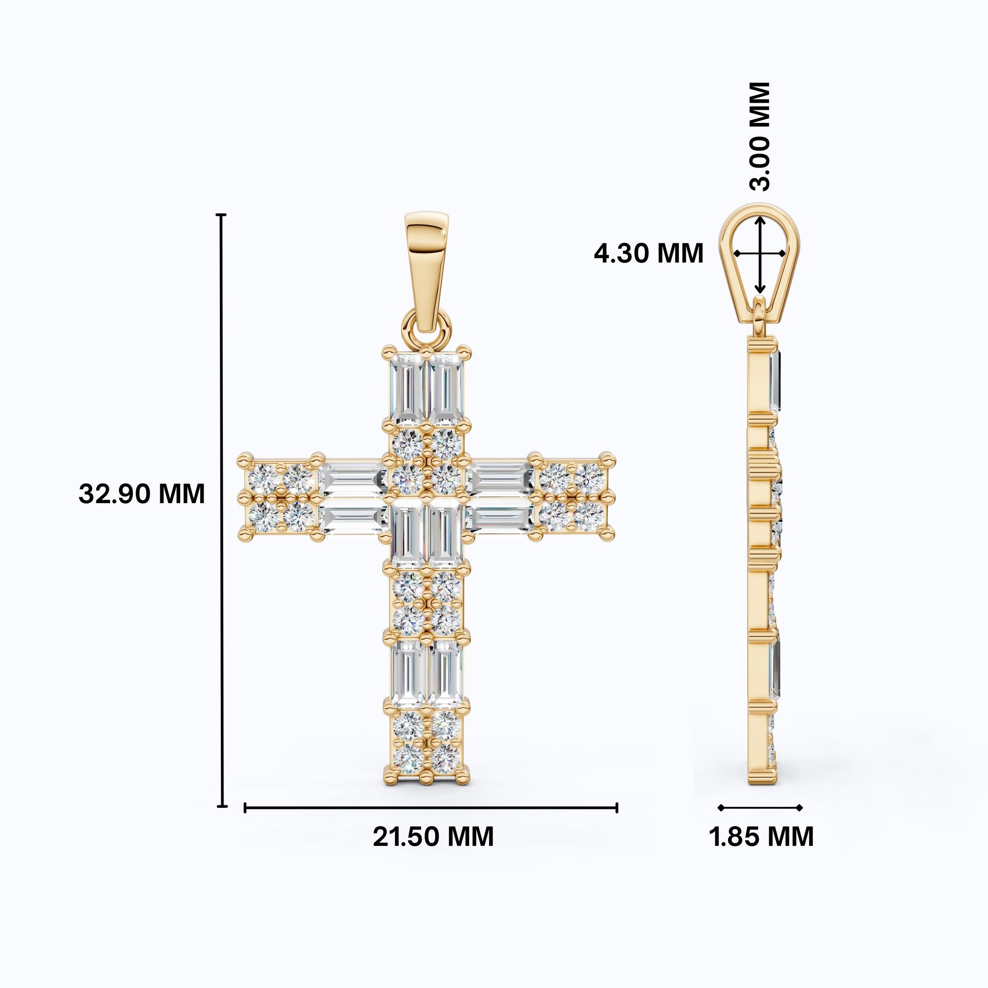 Baguette Cluster Cross Wedding Pendant in 14k Solid Gold, 1.90 TCW Baguette/Round Cut Lab Grown Diamonds, Faith Jewelry, Gift for Her