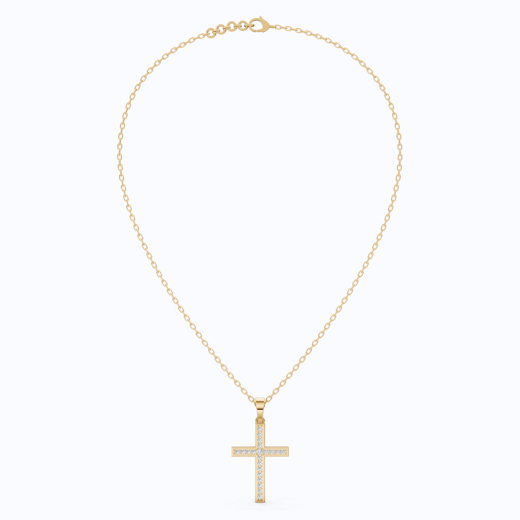 Sparkling Pavé Cross Pendant in 14k Solid Gold, 0.21 TCW Round Cut Lab Created Diamonds, Faith Jewelry, Confirmation Gift