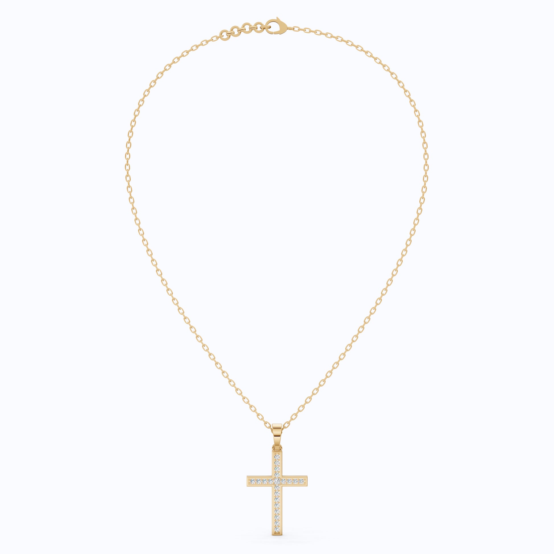 Sparkling Pavé Cross Pendant in 14k Solid Gold, 0.21 TCW Round Cut Lab Created Diamonds, Faith Jewelry, Confirmation Gift