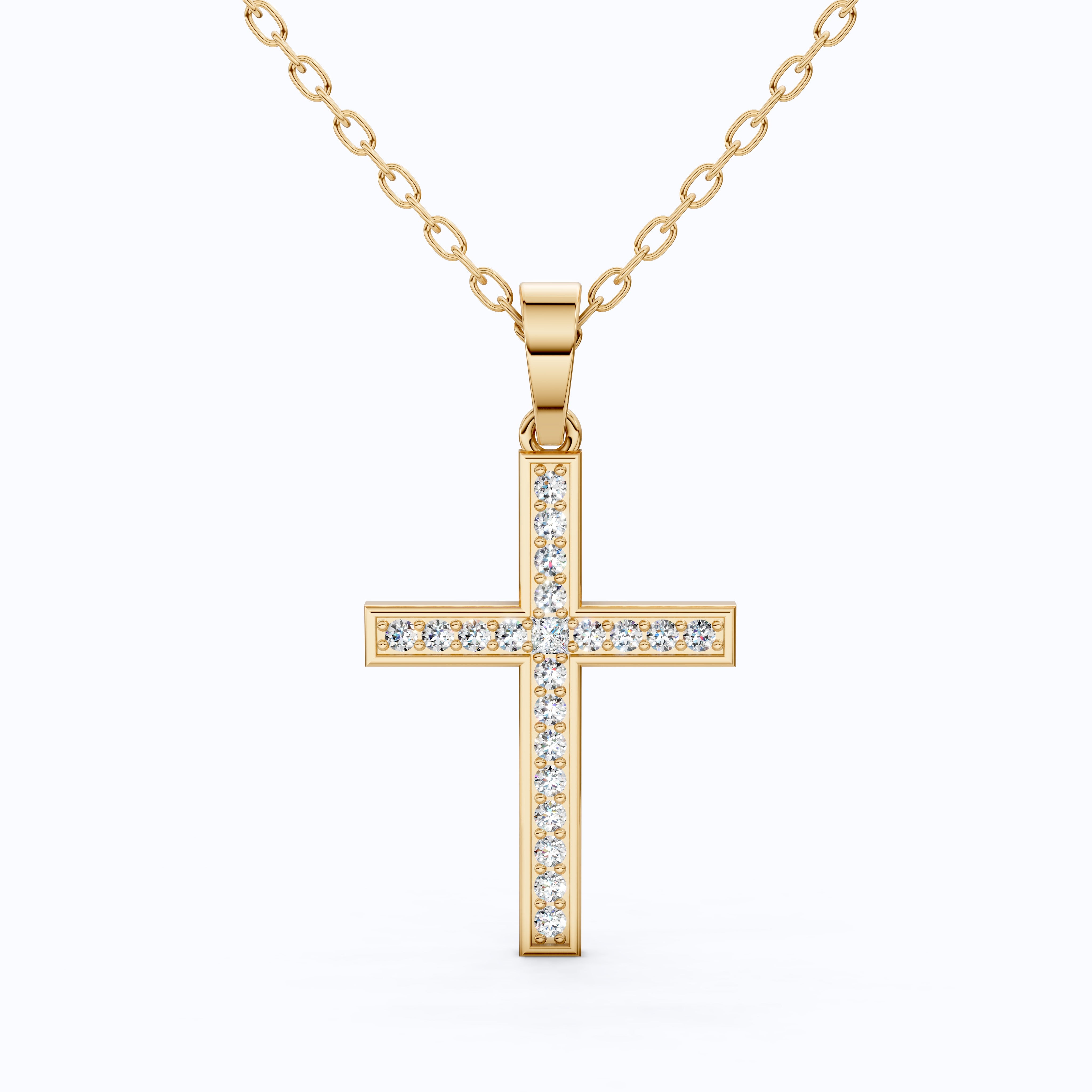 Sparkling Pavé Cross Pendant in 14k Solid Gold, 0.21 TCW Round Cut Lab Created Diamonds, Faith Jewelry, Confirmation Gift