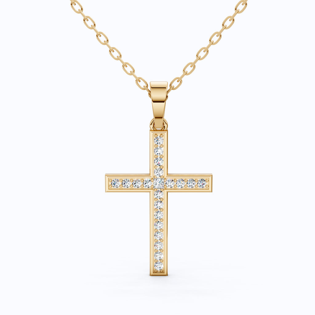 Sparkling Pavé Cross Pendant in 14k Solid Gold, 0.21 TCW Round Cut Lab Created Diamonds, Faith Jewelry, Confirmation Gift