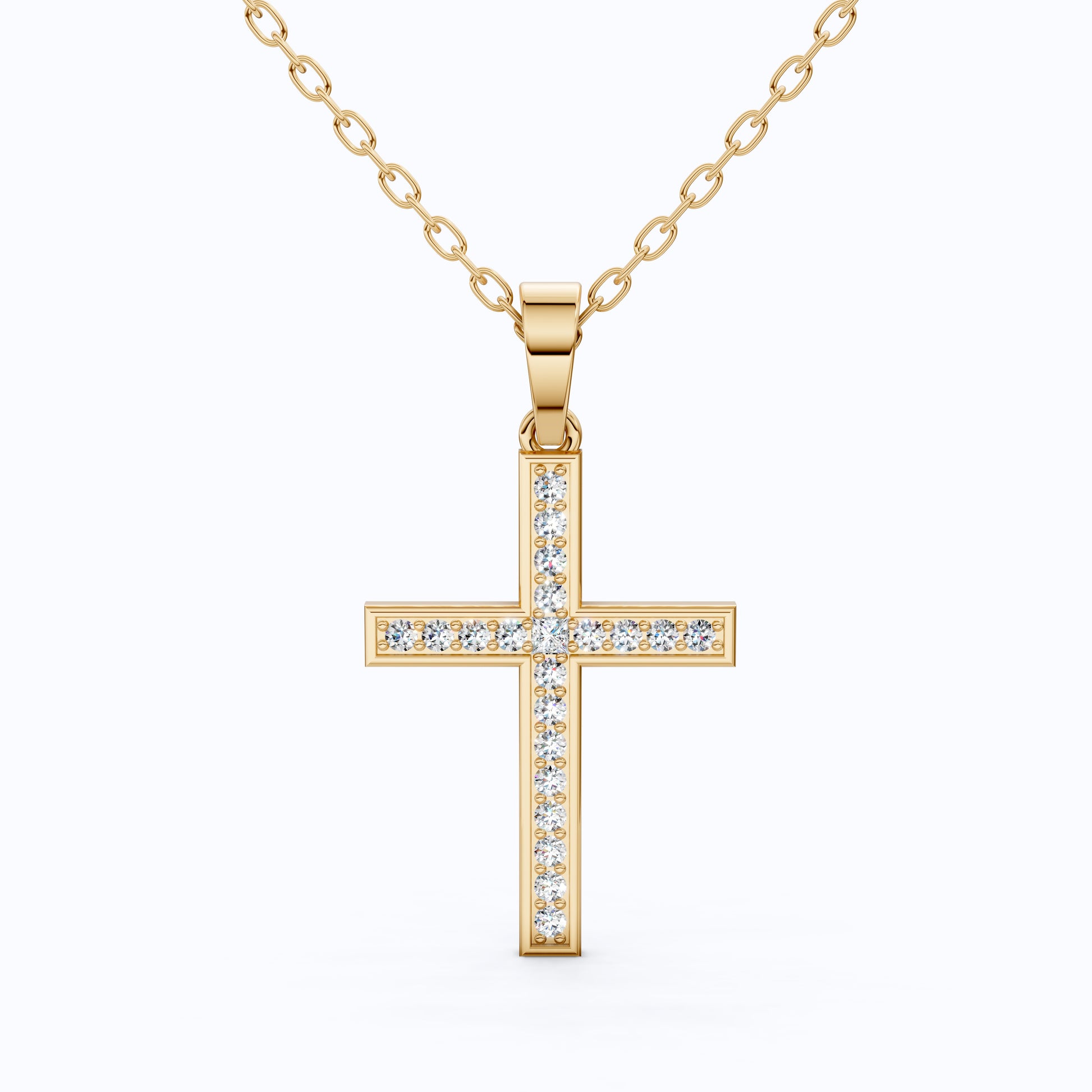 Sparkling Pavé Cross Pendant in 14k Solid Gold, 0.21 TCW Round Cut Lab Created Diamonds, Faith Jewelry, Confirmation Gift