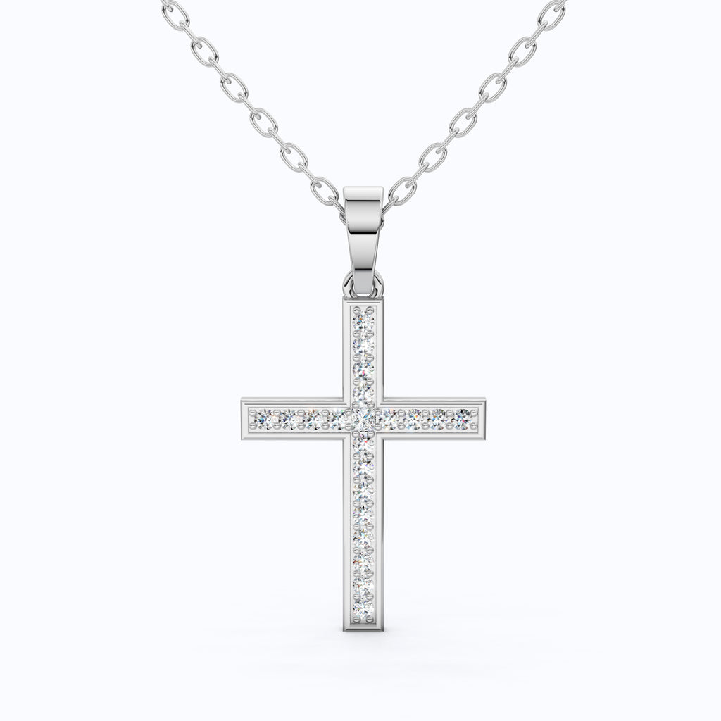 Sparkling Pavé Cross Pendant in 14k Solid Gold, 0.21 TCW Round Cut Lab Created Diamonds, Faith Jewelry, Confirmation Gift