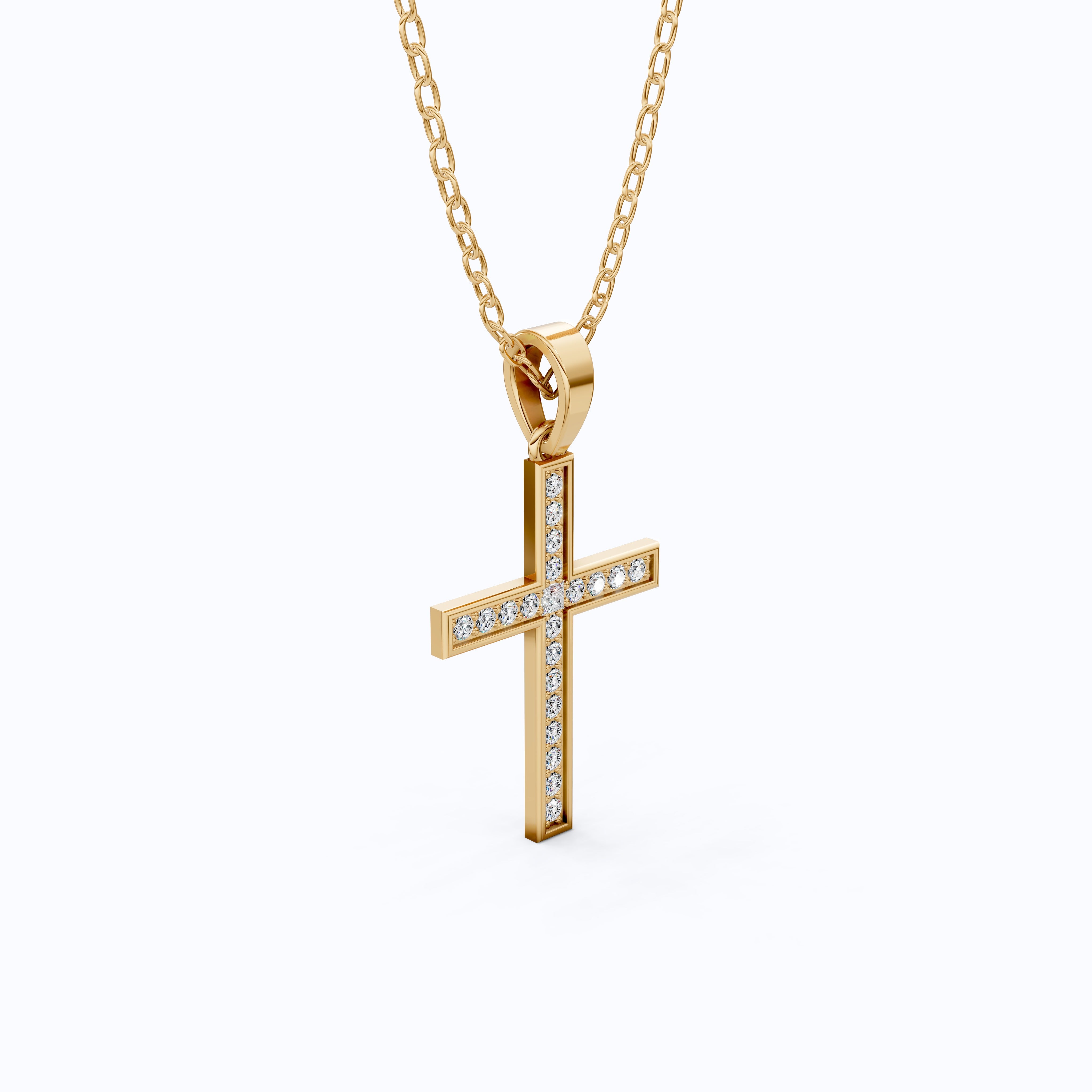 Sparkling Pavé Cross Pendant in 14k Solid Gold, 0.21 TCW Round Cut Lab Created Diamonds, Faith Jewelry, Confirmation Gift