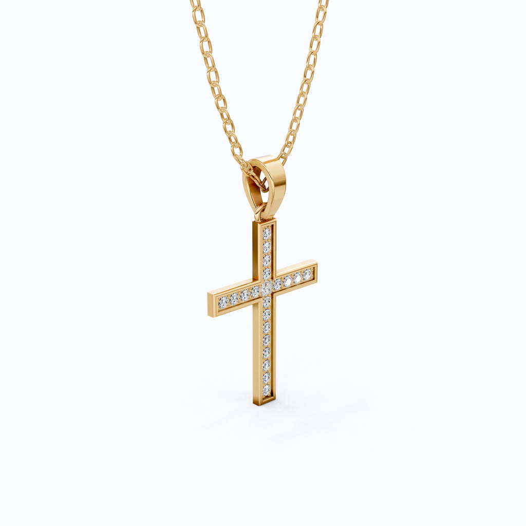 Sparkling Pavé Cross Pendant in 14k Solid Gold, 0.21 TCW Round Cut Lab Created Diamonds, Faith Jewelry, Confirmation Gift