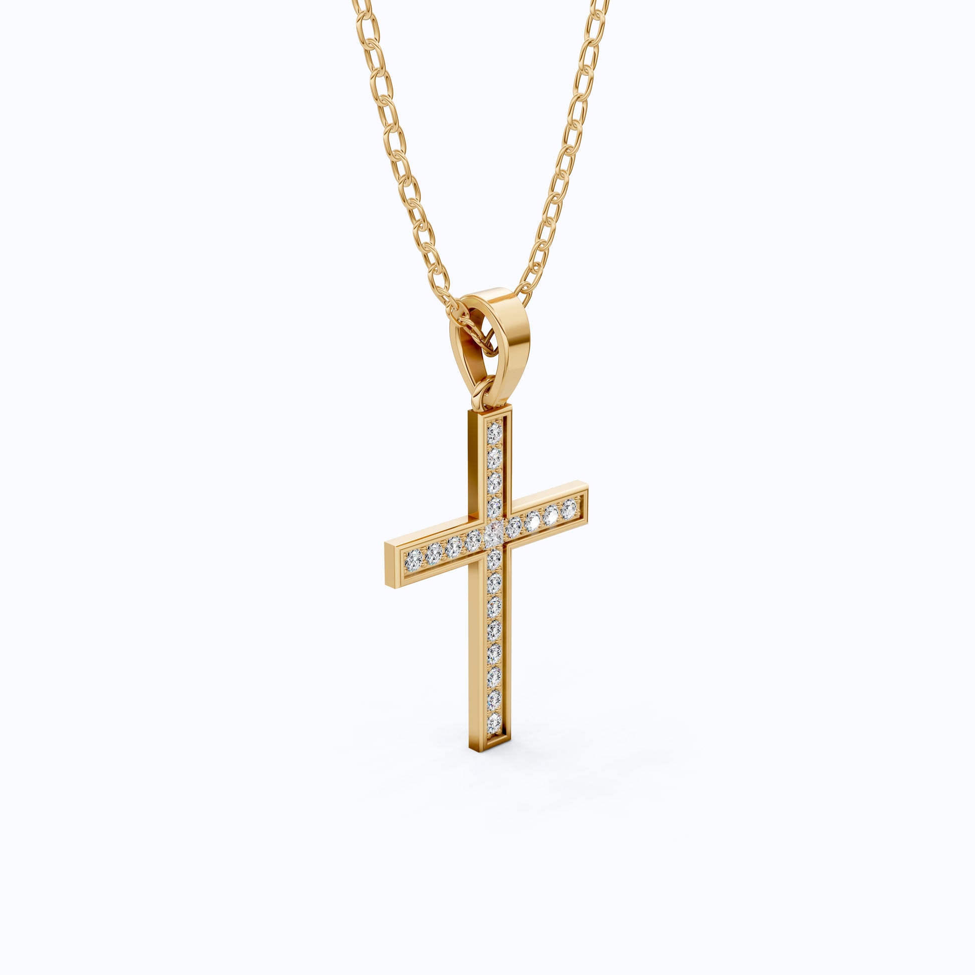 Sparkling Pavé Cross Pendant in 14k Solid Gold, 0.21 TCW Round Cut Lab Created Diamonds, Faith Jewelry, Confirmation Gift