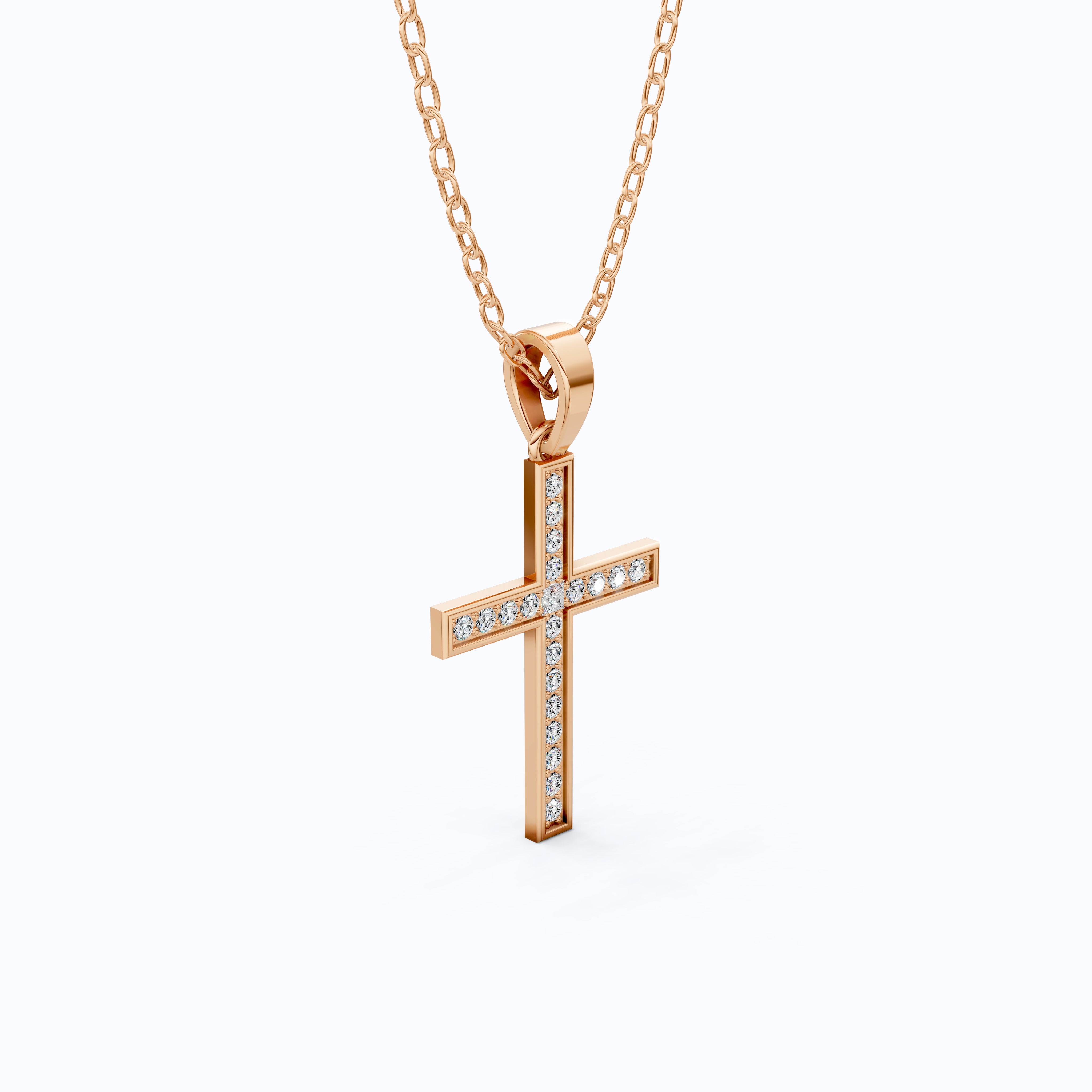 Sparkling Pavé Cross Pendant in 14k Solid Gold, 0.21 TCW Round Cut Lab Created Diamonds, Faith Jewelry, Confirmation Gift