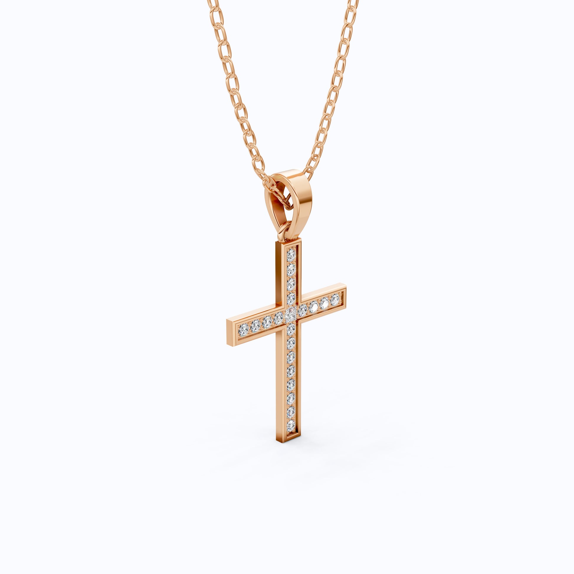 Sparkling Pavé Cross Pendant in 14k Solid Gold, 0.21 TCW Round Cut Lab Created Diamonds, Faith Jewelry, Confirmation Gift