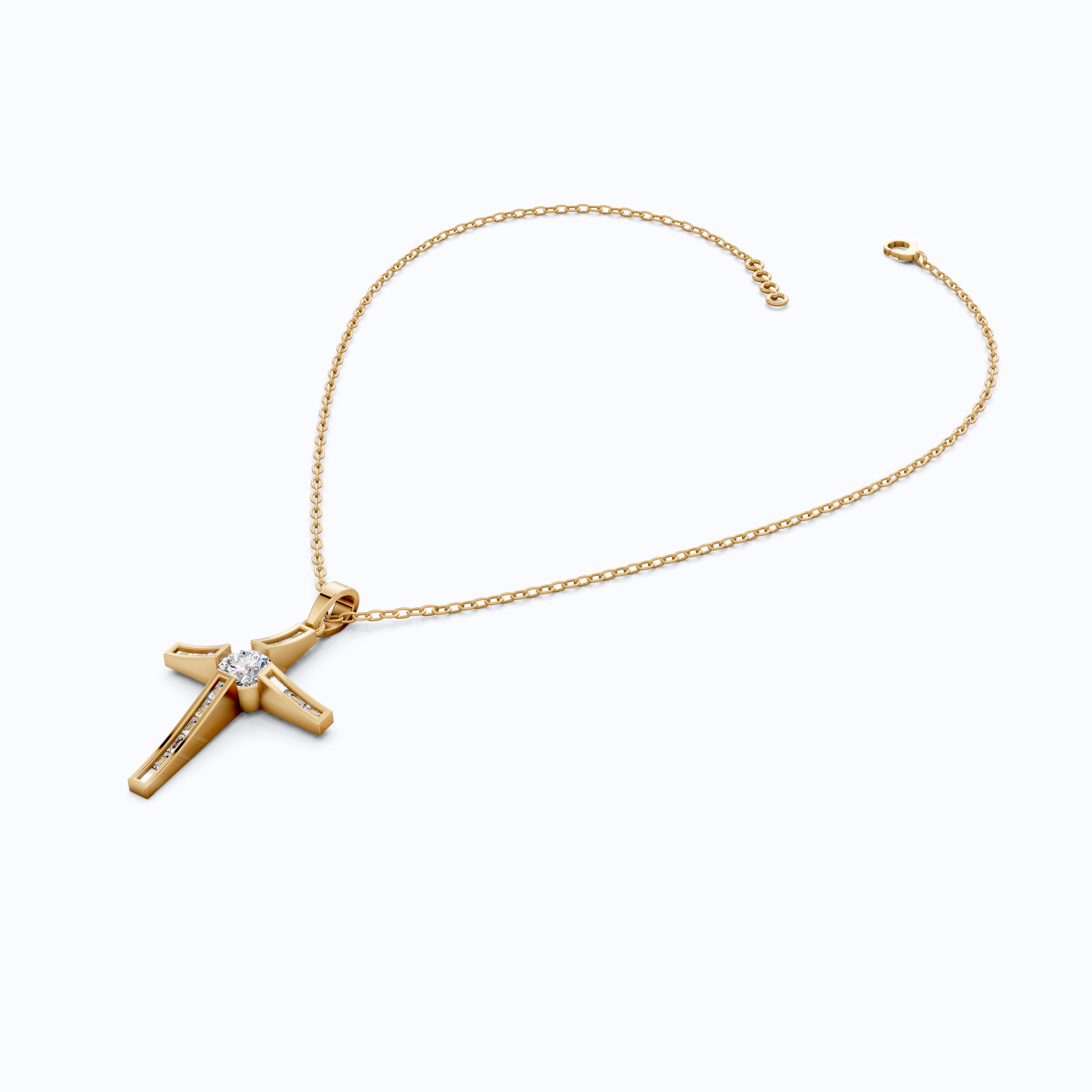 Baguette Channel Set Cross Religious Pendant in 14K Solid Gold, 0.76 TCW Baguette/Round Cut Lab Diamonds, Bridal Jewelry, Everyday Wear Pendant