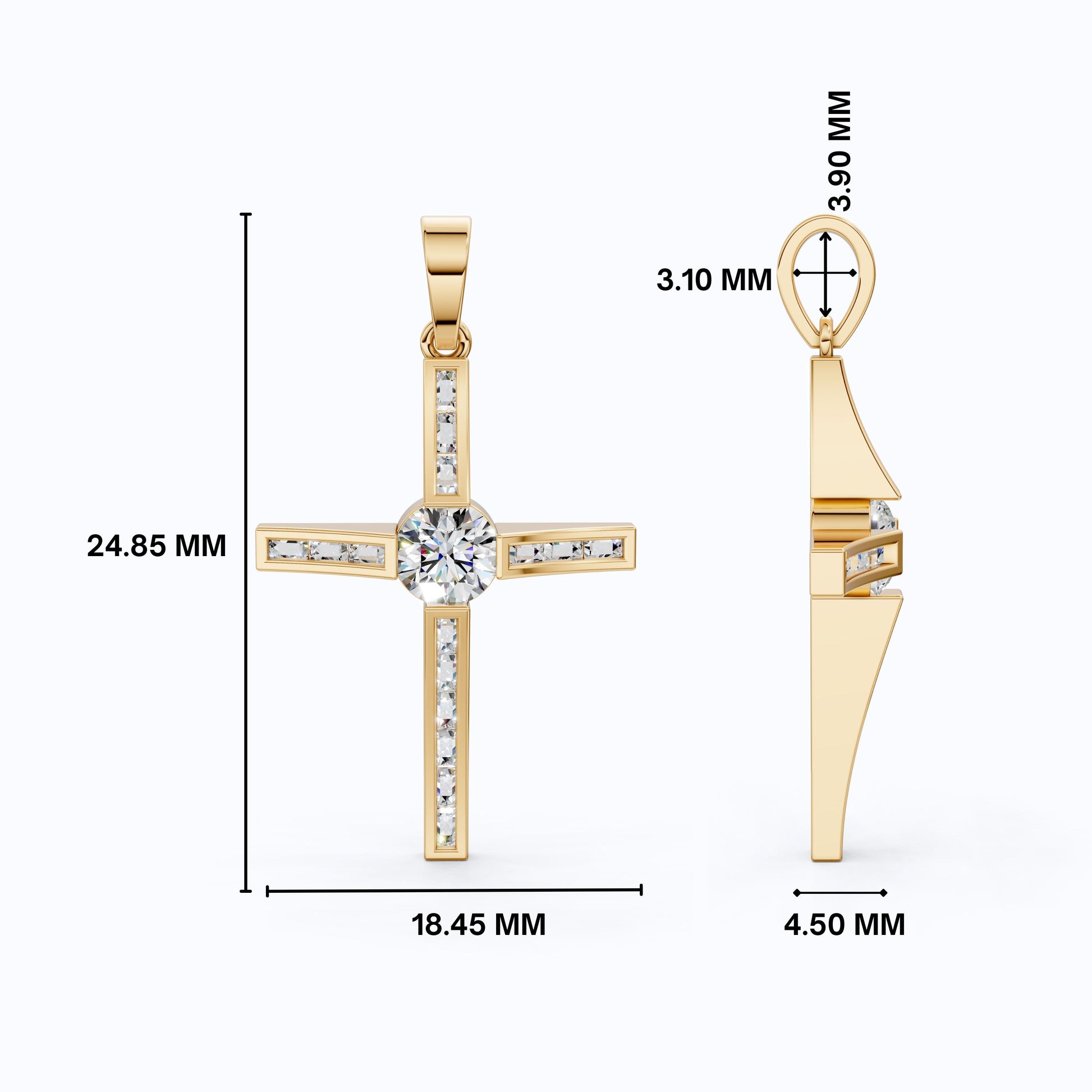 Baguette Channel Set Cross Religious Pendant in 14K Solid Gold, 0.76 TCW Baguette/Round Cut Lab Diamonds, Bridal Jewelry, Everyday Wear Pendant