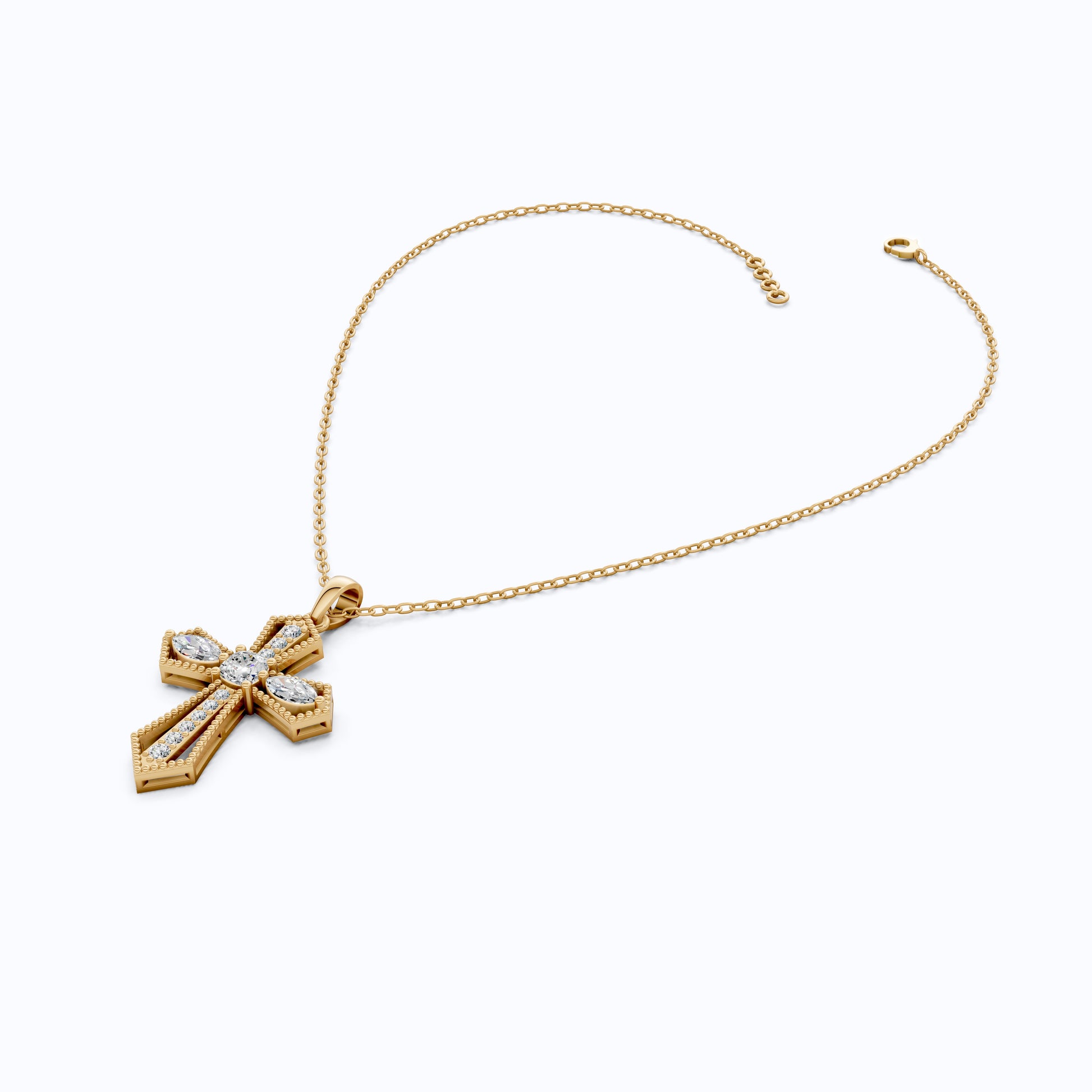 Elegant Milgrain Cross Pendant in 14K Solid Gold, 0.99 TCW Marquise/Round Cut Lab Created Diamonds, Faith Jewelry, Baptism Gift