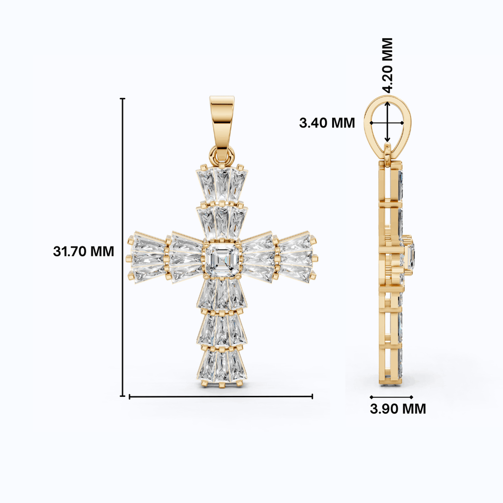 Tapered Baguette Asscher Cross Pendant in 14k Solid Gold, 1.87 TCW Asscher/Baguette Lab Grown Diamonds, Faith Jewelry, Bridal Gift
