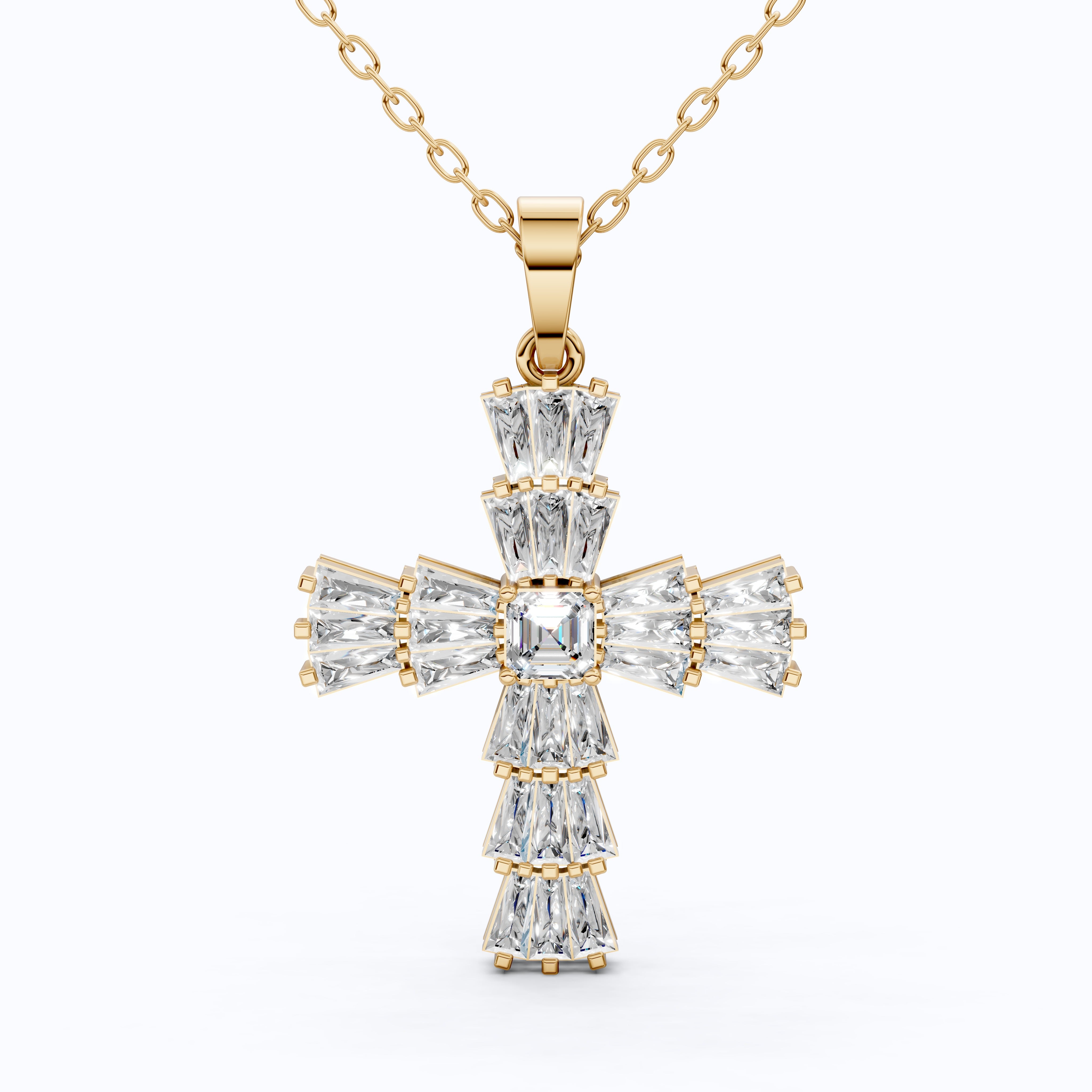 Tapered Baguette Asscher Cross Pendant in 14k Solid Gold, 1.87 TCW Asscher/Baguette Lab Grown Diamonds, Faith Jewelry, Bridal Gift