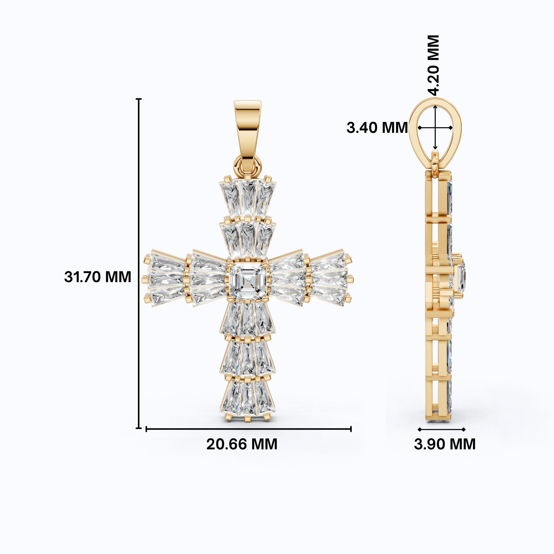 Tapered Baguette Asscher Cross Pendant in 14k Solid Gold, 1.87 TCW Asscher/Baguette Lab Grown Diamonds, Faith Jewelry, Bridal Gift