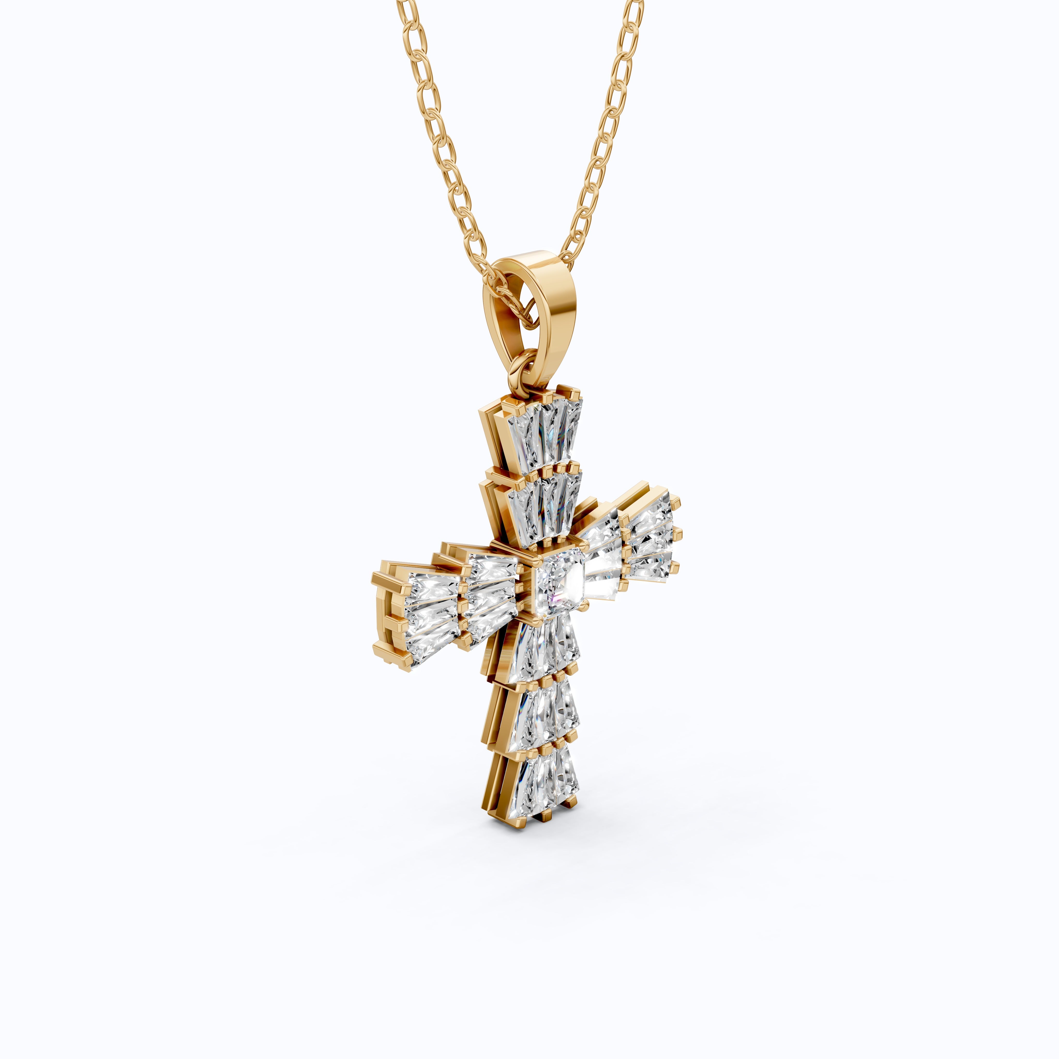 Tapered Baguette Asscher Cross Pendant in 14k Solid Gold, 1.87 TCW Asscher/Baguette Lab Grown Diamonds, Faith Jewelry, Bridal Gift