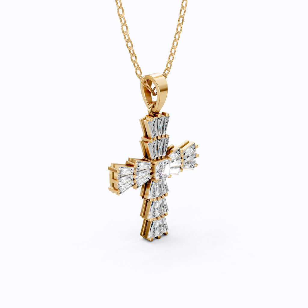 Tapered Baguette Asscher Cross Pendant in 14k Solid Gold, 1.87 TCW Asscher/Baguette Lab Grown Diamonds, Faith Jewelry, Bridal Gift