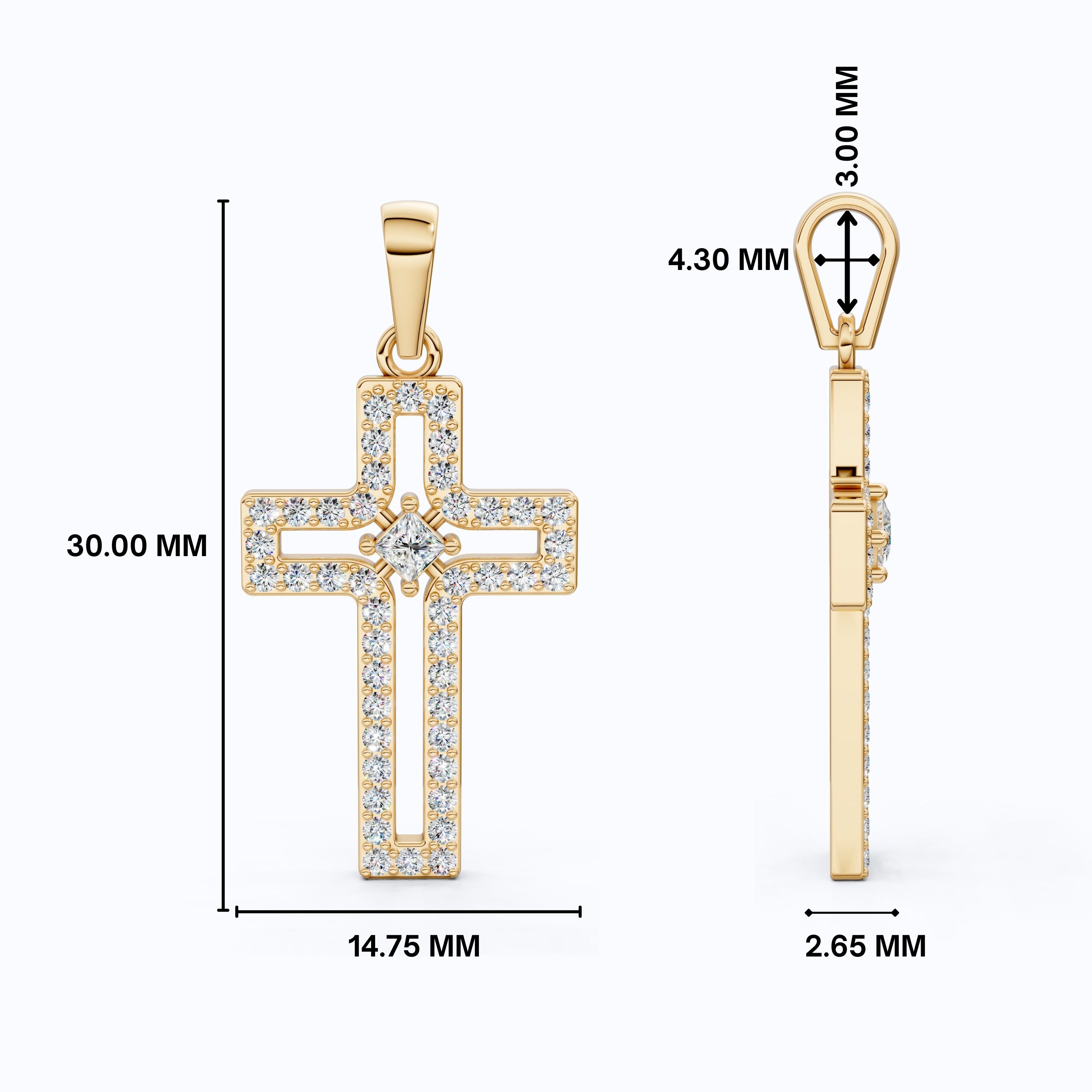 Minimalist Pavé Princess Cross Pendant in 14K Solid Gold, 0.52 TCW Princess/Round Cut Lab Created Diamonds, Bridal Jewelry, Gift for Mom