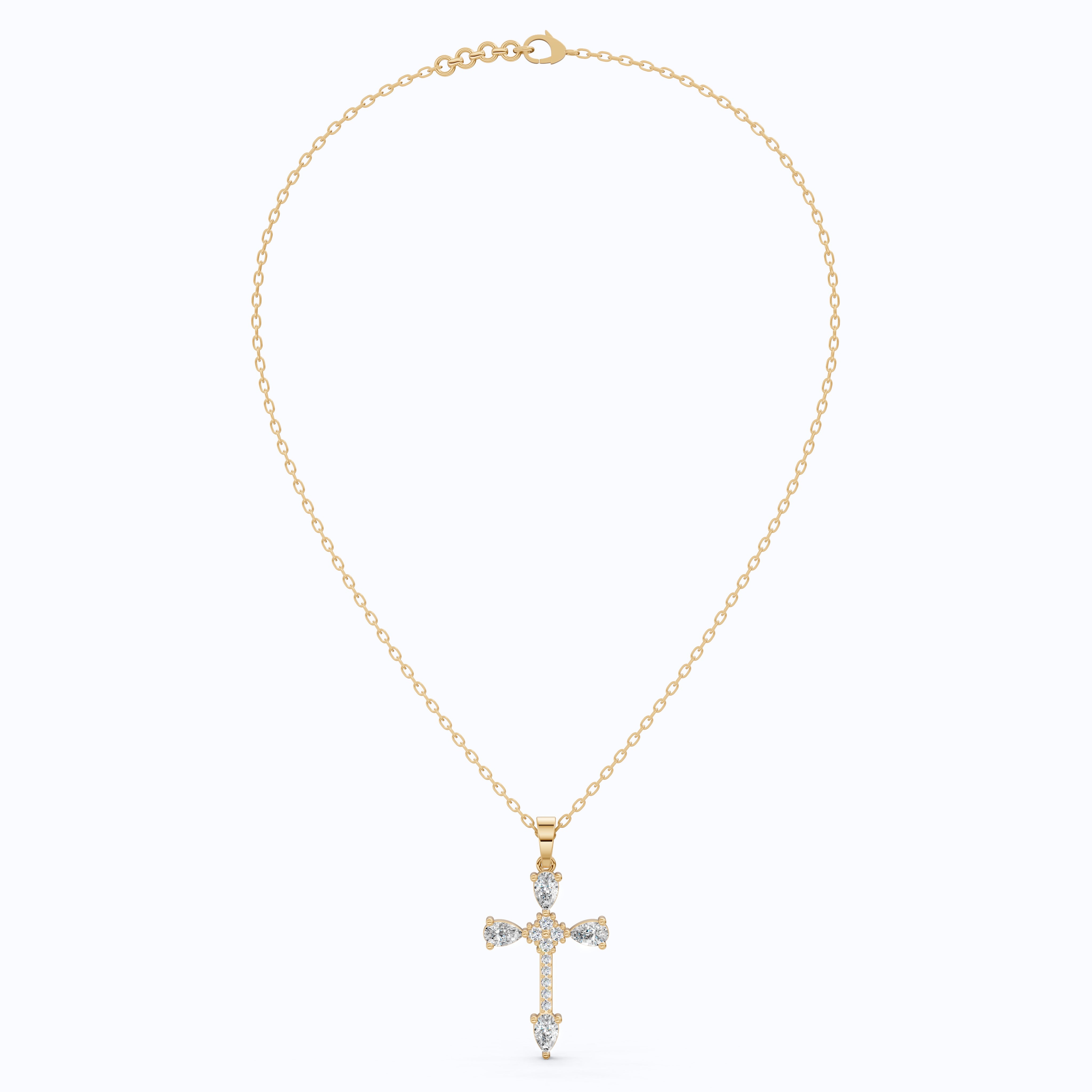 Classic Pear Cluster Cross Pendant in 14k Solid Gold, 0.75 TCW Pear/Round Cut Lab Grown Diamonds, Faith, Bridal Gift