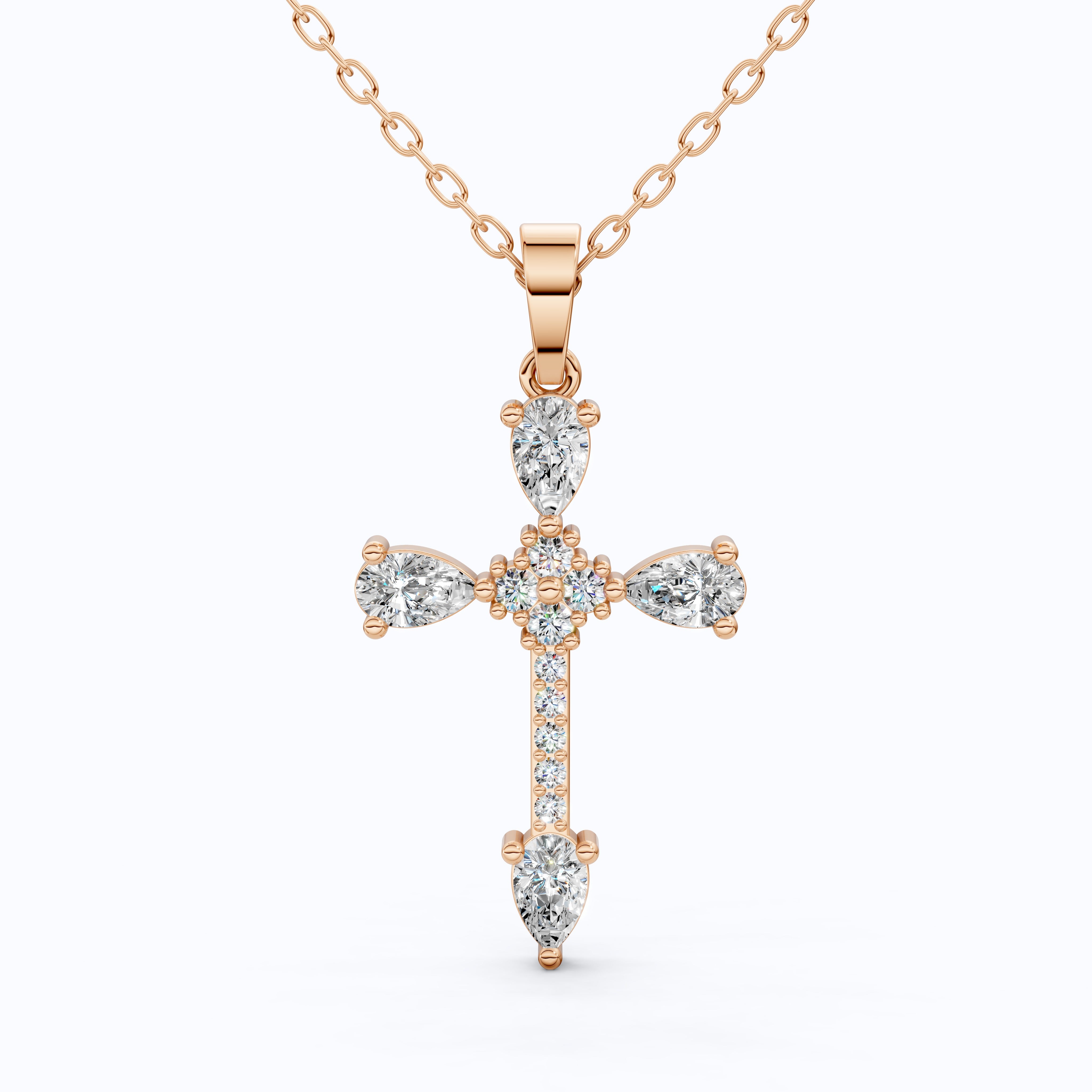 Classic Pear Cluster Cross Pendant in 14k Solid Gold, 0.75 TCW Pear/Round Cut Lab Grown Diamonds, Faith, Bridal Gift