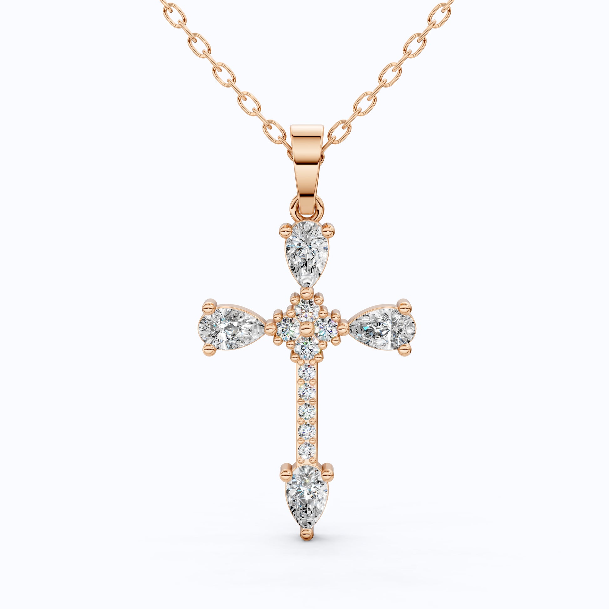 Classic Pear Cluster Cross Pendant in 14k Solid Gold, 0.75 TCW Pear/Round Cut Lab Grown Diamonds, Faith, Bridal Gift