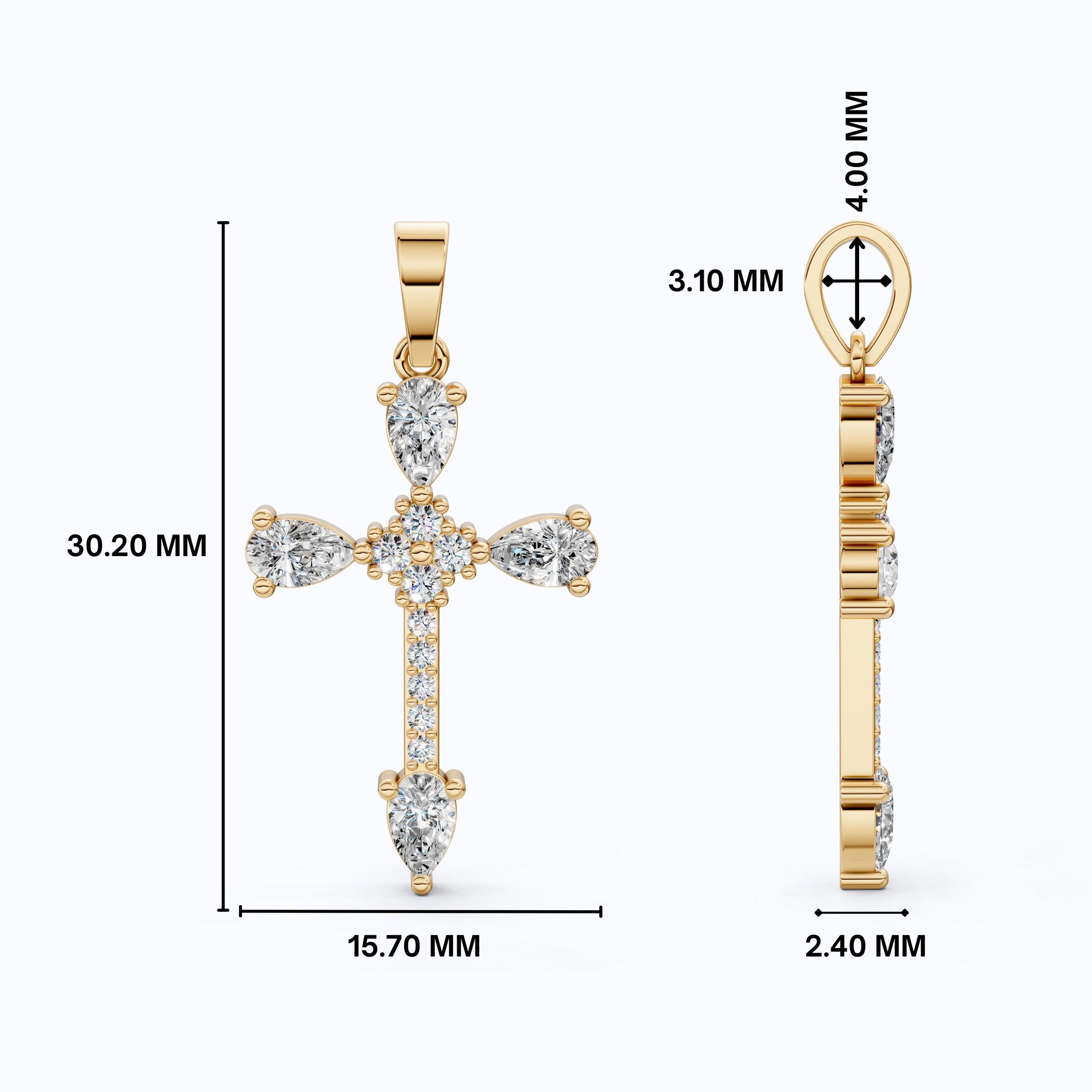 Classic Pear Cluster Cross Pendant in 14k Solid Gold, 0.75 TCW Pear/Round Cut Lab Grown Diamonds, Faith, Bridal Gift