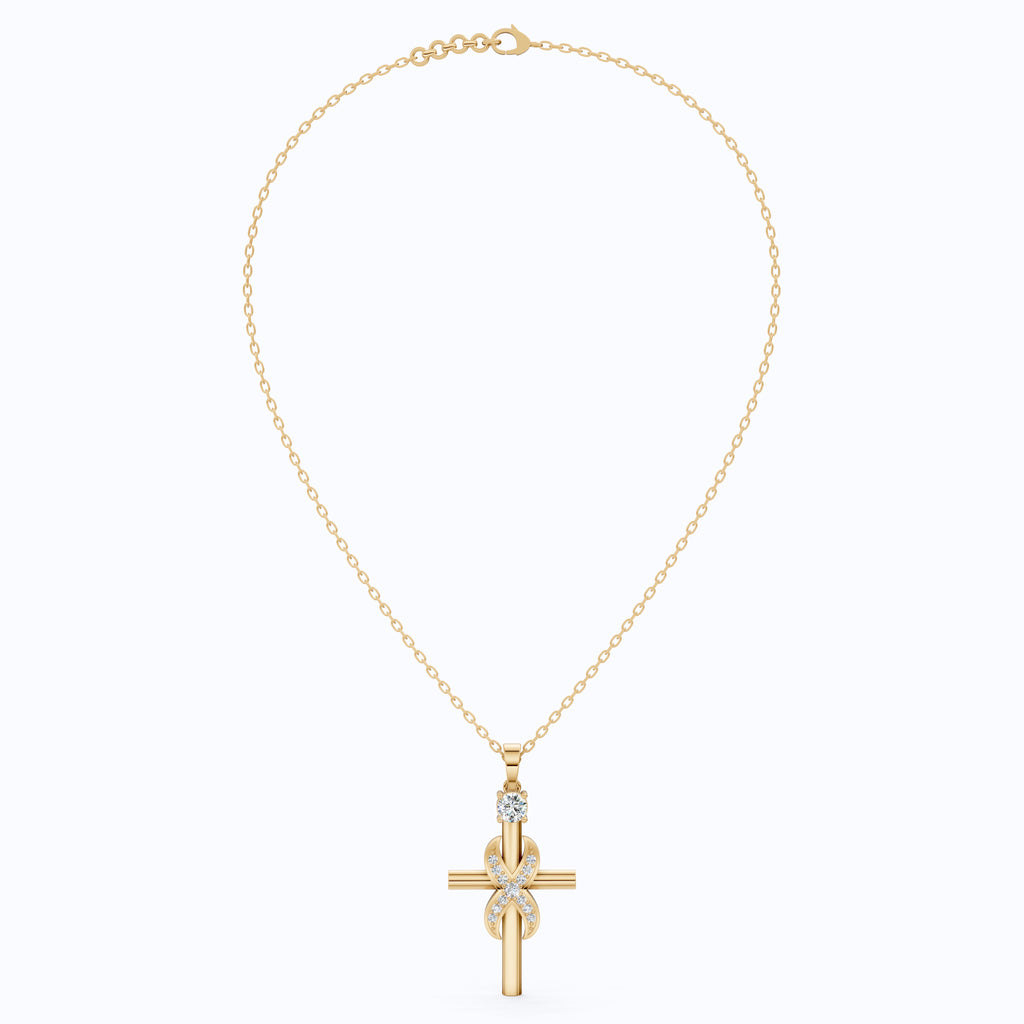 Classic Infinity Accent Cross Pendant in 14K Solid Gold, 0.44 TCW Round Cut Lab Diamonds, Gift for Her, Spiritual Jewelry
