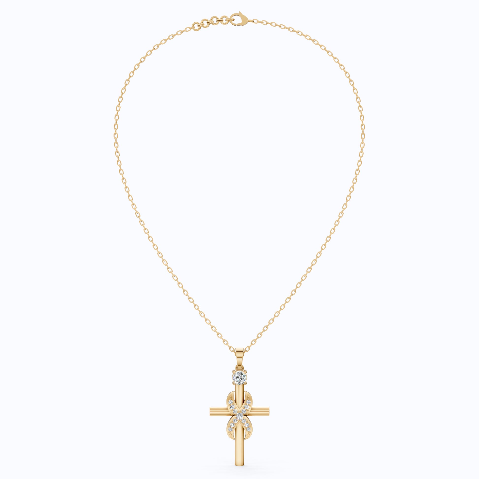 Classic Infinity Accent Cross Pendant in 14K Solid Gold, 0.44 TCW Round Cut Lab Diamonds, Gift for Her, Spiritual Jewelry