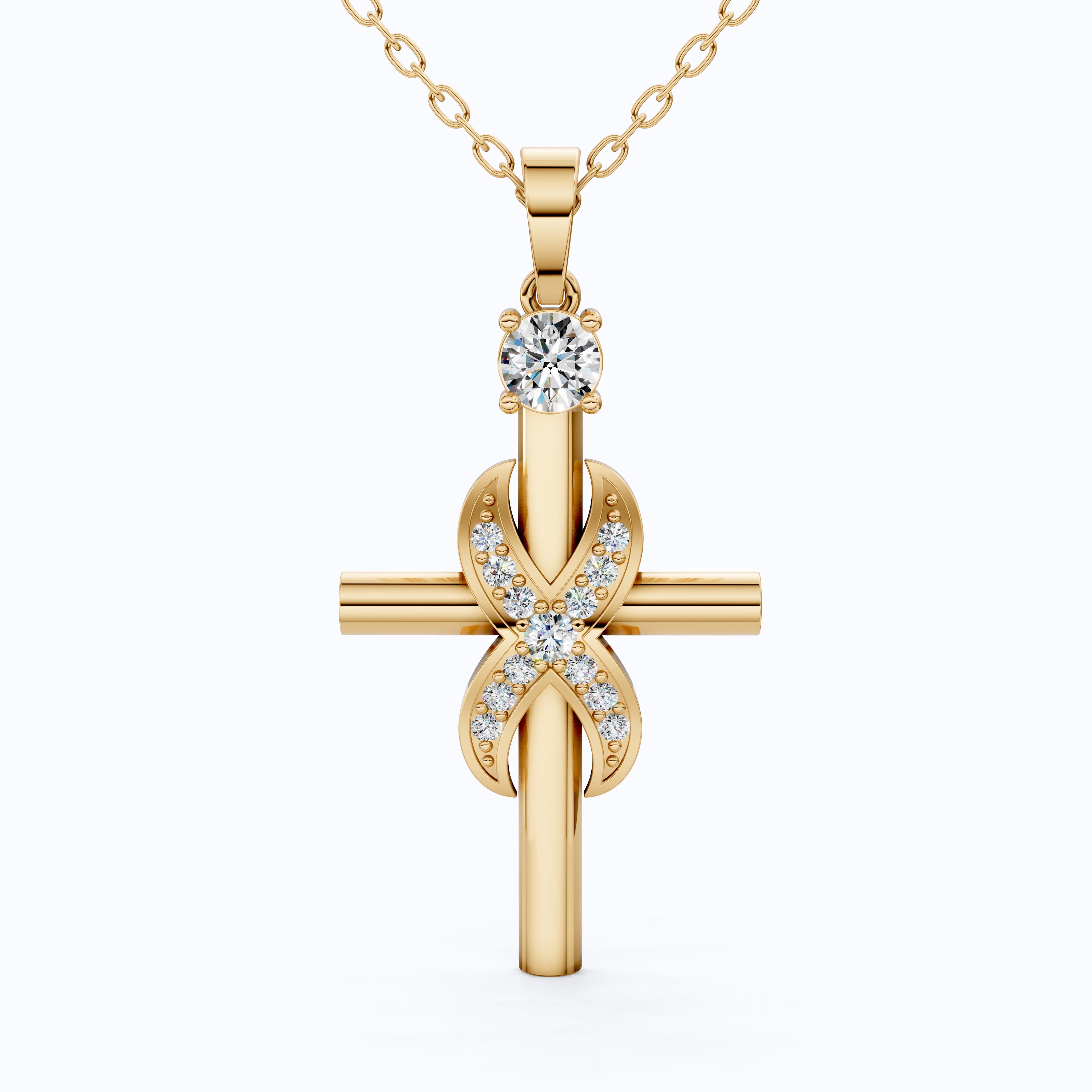 Classic Infinity Accent Cross Pendant in 14K Solid Gold, 0.44 TCW Round Cut Lab Diamonds, Gift for Her, Spiritual Jewelry