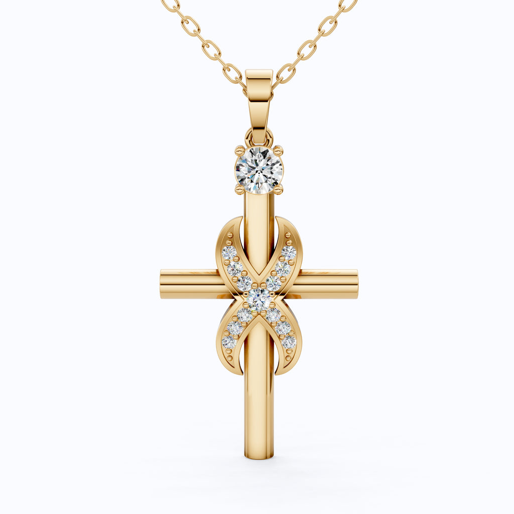 Classic Infinity Accent Cross Pendant in 14K Solid Gold, 0.44 TCW Round Cut Lab Diamonds, Gift for Her, Spiritual Jewelry