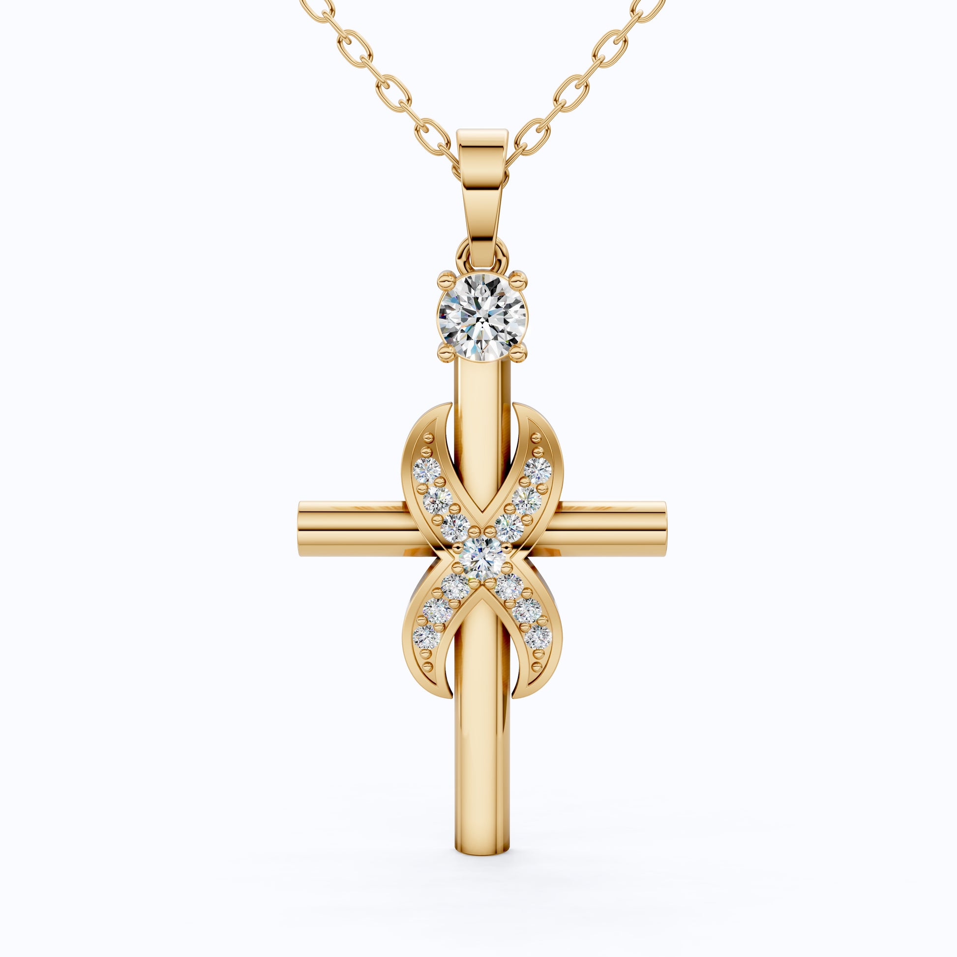 Classic Infinity Accent Cross Pendant in 14K Solid Gold, 0.44 TCW Round Cut Lab Diamonds, Gift for Her, Spiritual Jewelry
