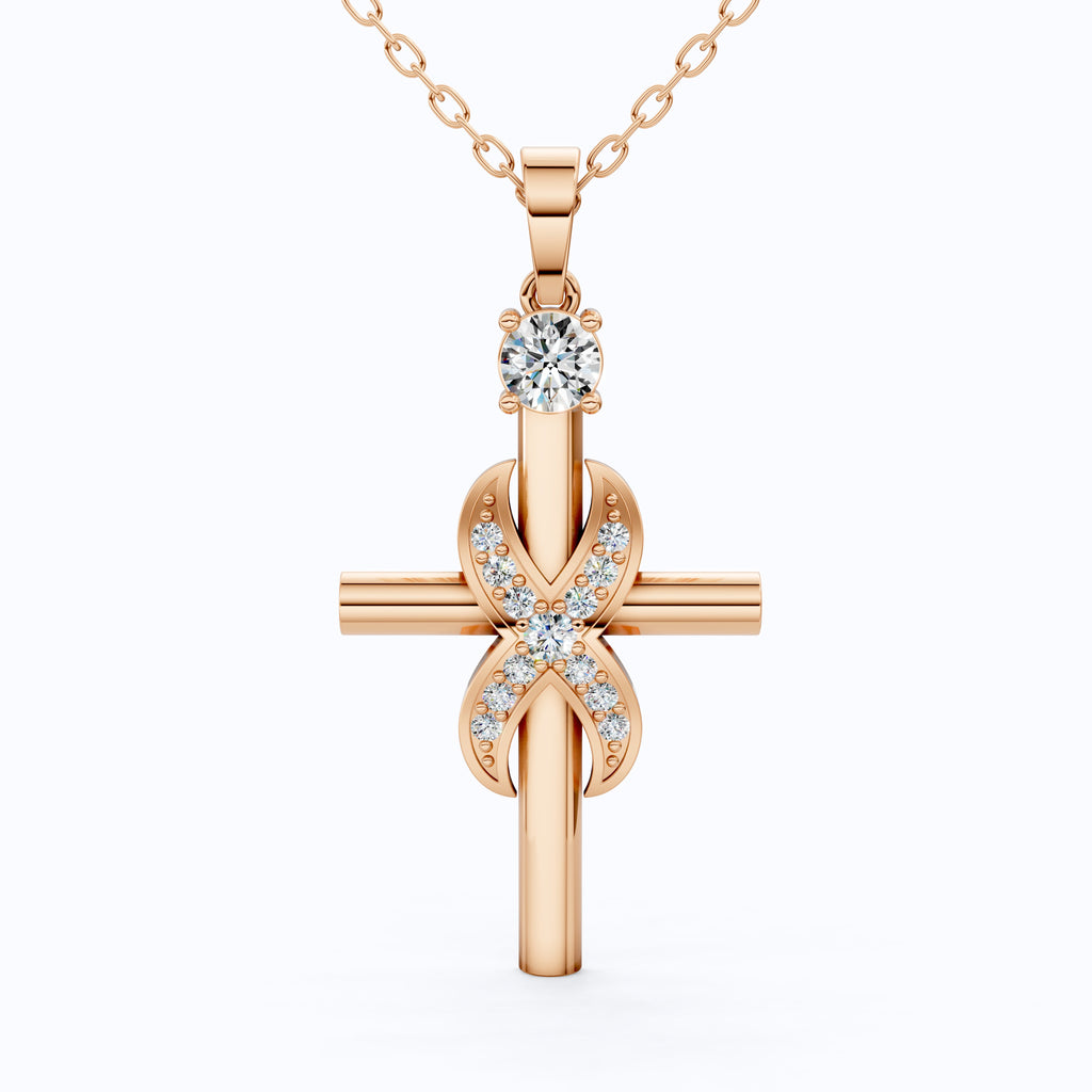 Classic Infinity Accent Cross Pendant in 14K Solid Gold, 0.44 TCW Round Cut Lab Diamonds, Gift for Her, Spiritual Jewelry