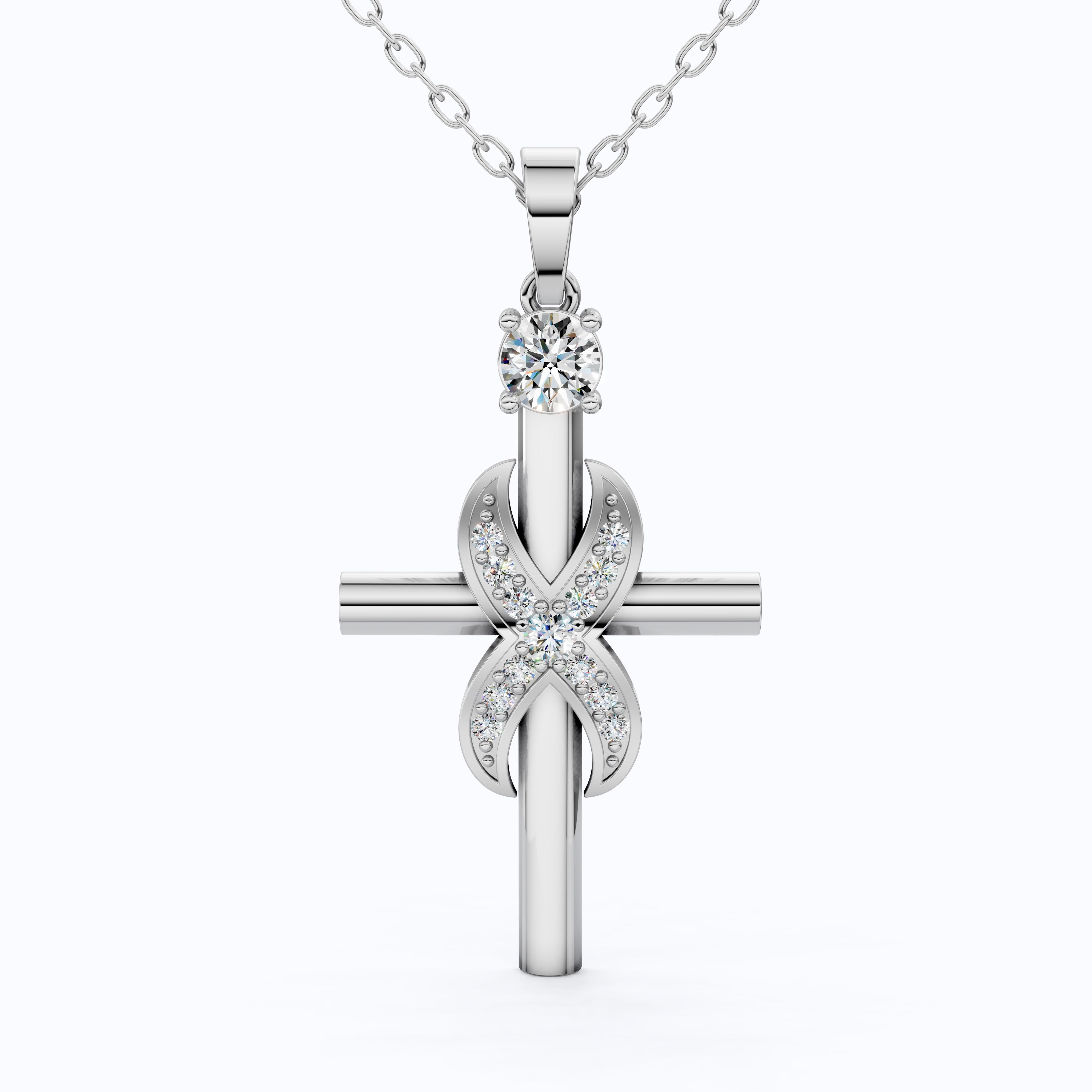 Classic Infinity Accent Cross Pendant in 14K Solid Gold, 0.44 TCW Round Cut Lab Diamonds, Gift for Her, Spiritual Jewelry