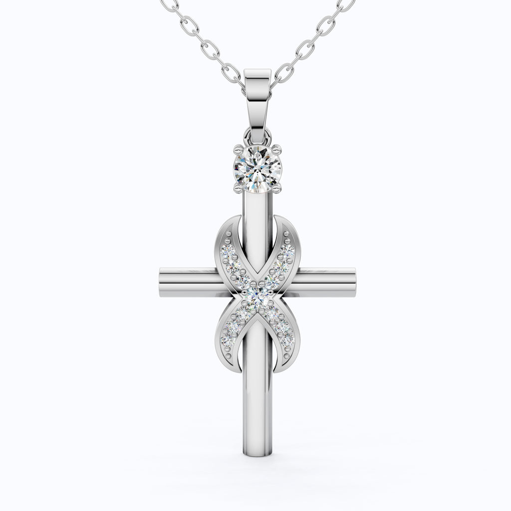 Classic Infinity Accent Cross Pendant in 14K Solid Gold, 0.44 TCW Round Cut Lab Diamonds, Gift for Her, Spiritual Jewelry